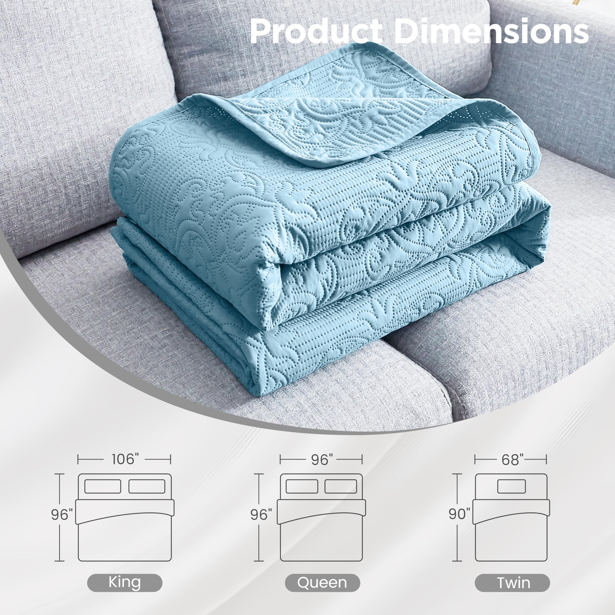 Sophia & William Reversible Lightweight King Size Bed Quilt - Breathable Bedspread Coverlet in Light Blue - Perfect for Master Bedroom, Guest Room & Cozy Home Decor