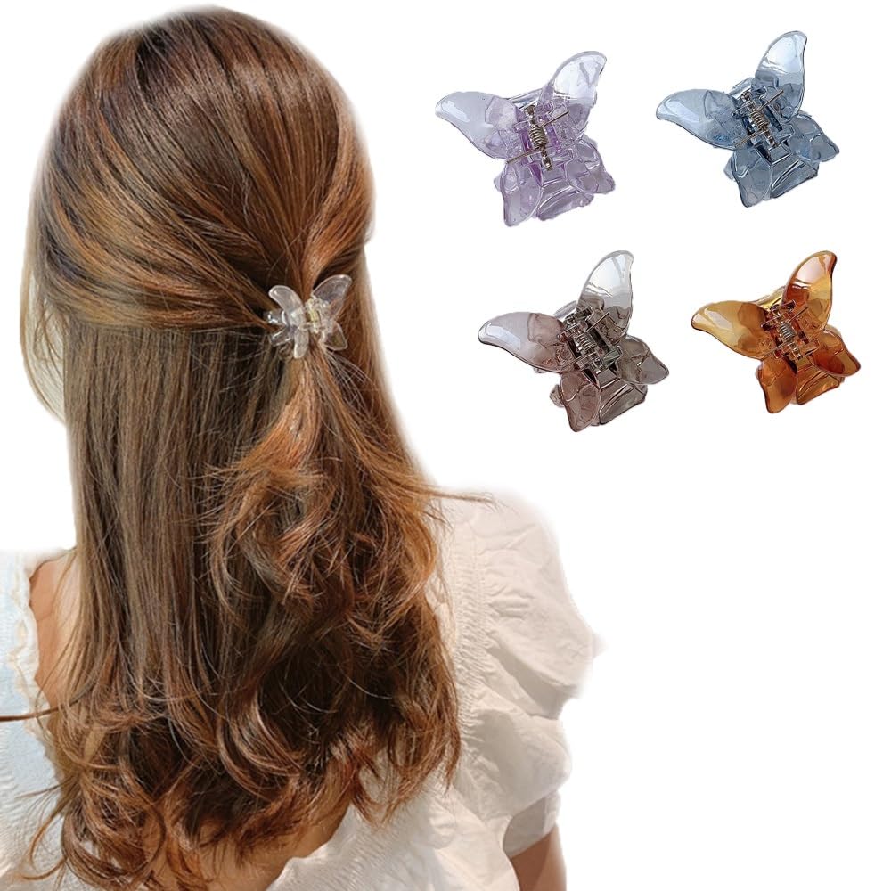 4PCS Mini Butterfly Hair Clips - Korean Style Transparent Hair Claws for Women & Girls | Perfect for School, Work, Parties & Everyday Hairstyling