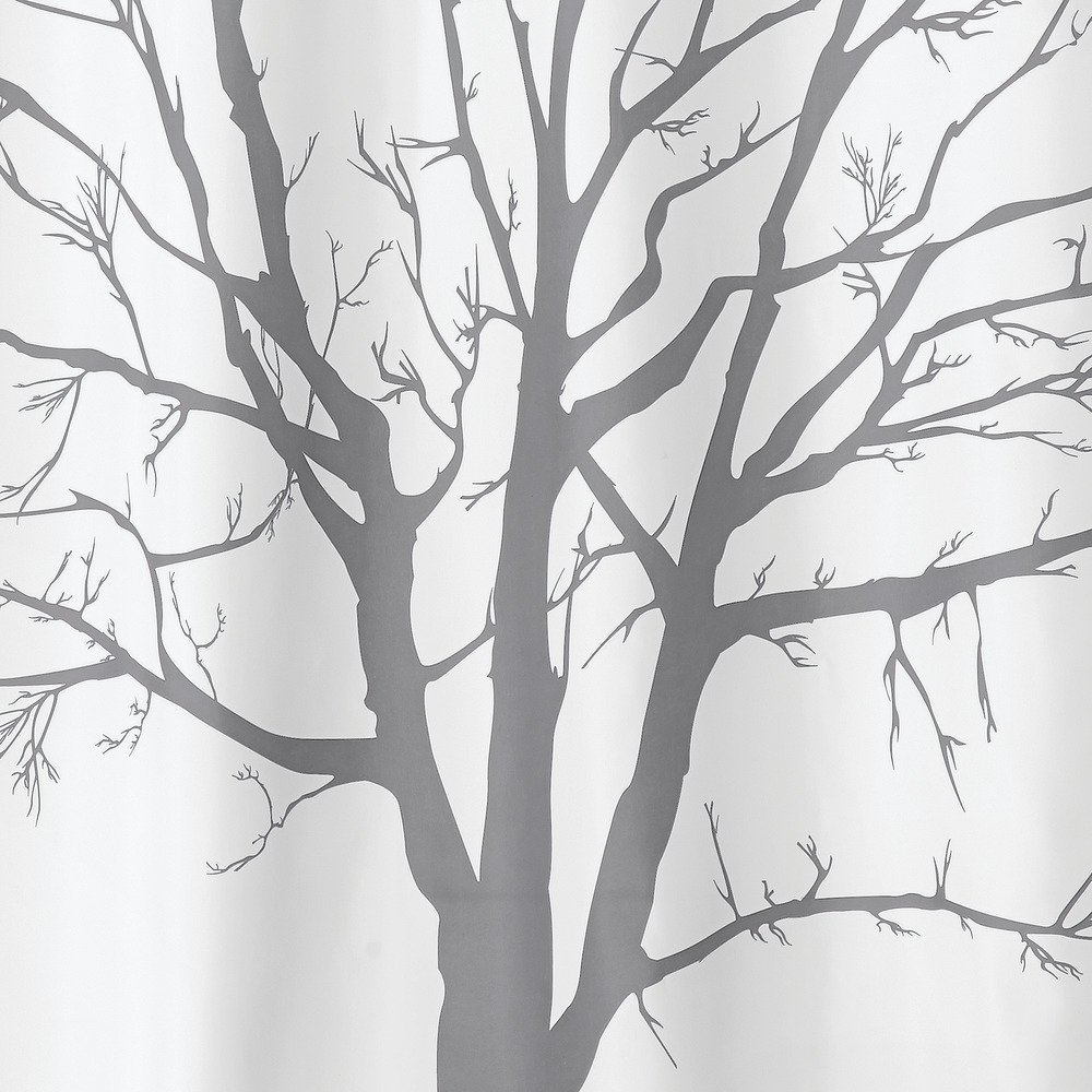 iDesign Tree Fabric Bathroom Shower Curtain 72x72 Inches - Waterproof Polyester Linen with Rustic Tree Pattern, Charcoal Grey for Modern Farmhouse & Spa Bathroom Decor