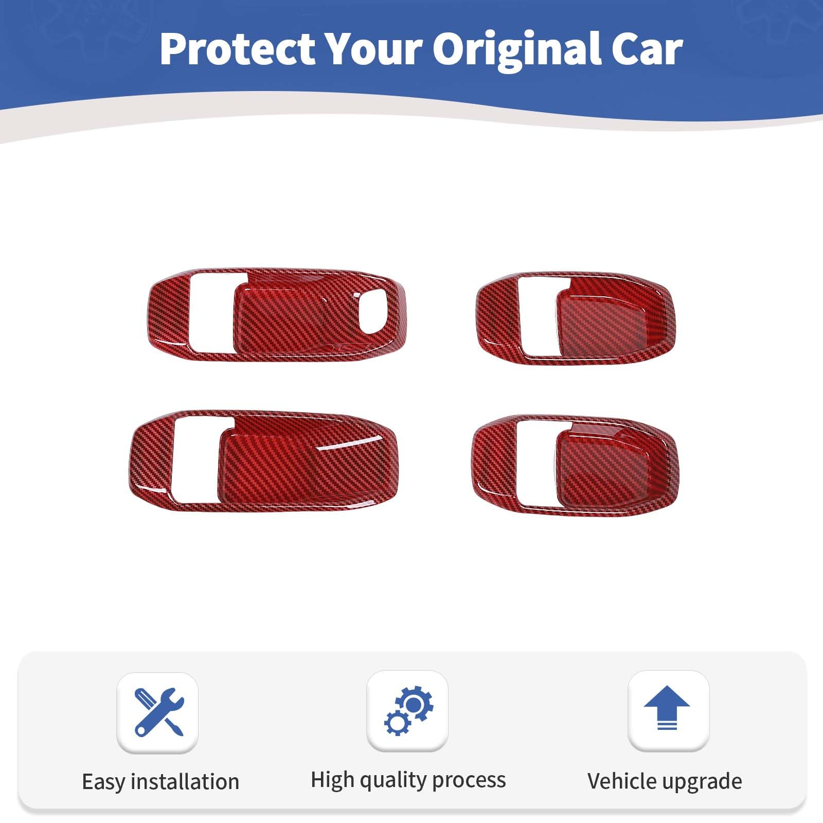 RT-TCZ Jeep JL Inner Door Handle Bowl Cover Trim - Red Carbon Fiber Interior Accessories for Jeep Wrangler JL/JLU & Gladiator JT (2018-2024) - 4pcs Set - Upgrade Your Ride with Premium Style & Protection
