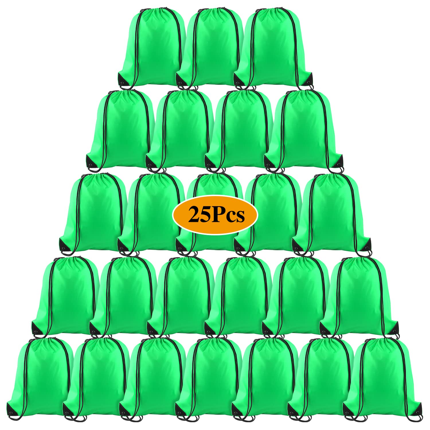 PLULON 25 Pcs Bulk Green Drawstring Backpacks - Lightweight Cinch Sack Gym Bags for Yoga, Travel, Sports & Outdoor Activities | Perfect for School, Gym, Beach & Festival Use