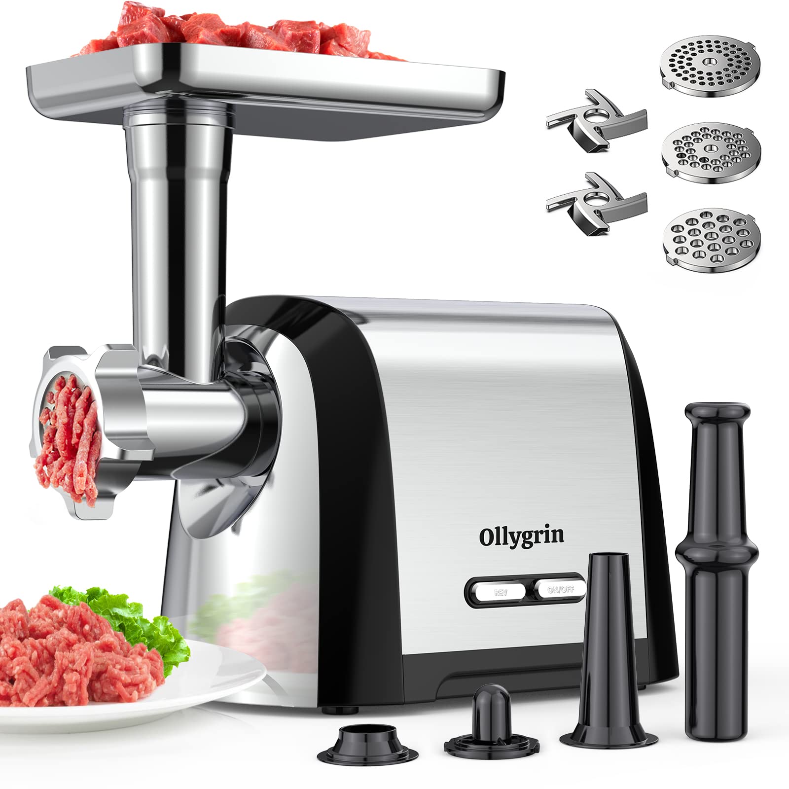 Electric Meat Grinder 2800W Heavy Duty - Stainless Steel Sausage Stuffer with 2 Blades & 3 Grinding Plates - Perfect for Home Kitchen, BBQ, Sausage Making & Food Prep