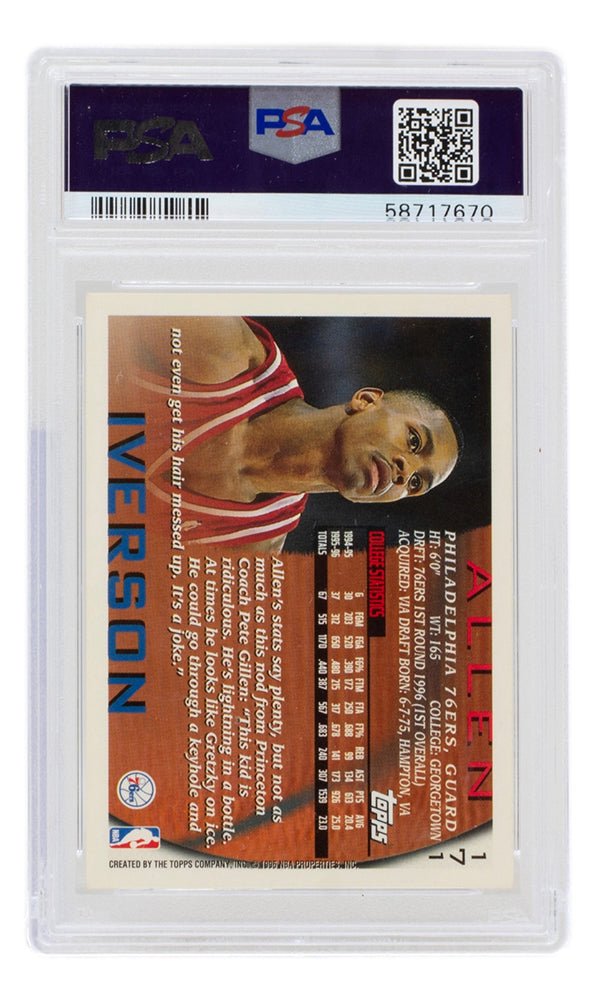 1996 Allen Iverson Philadelphia 76ers Topps Rookie Card #171 PSA EX MT 6 - Perfect for NBA Memorabilia Collectors & Sports Fans Display