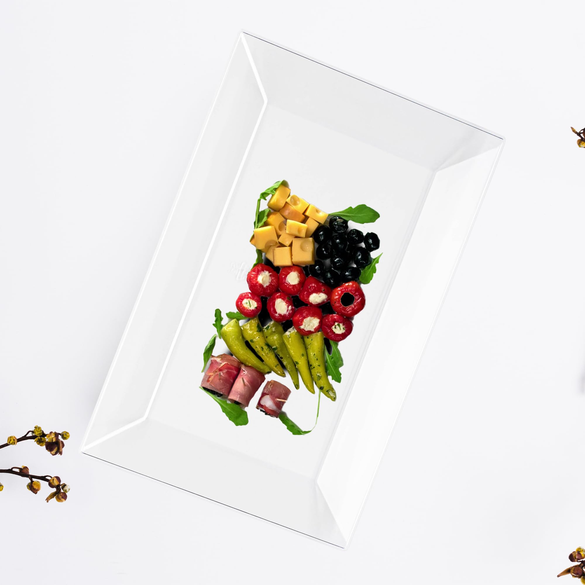 Smarty Had A Party 120-Pack Disposable Plastic Dessert Plates – Elegant White Rectangle Salad, Appetizer & Cake Plates for Weddings, Birthdays, Parties & Special Events | Perfect for Buffets, Catering & Home Entertaining