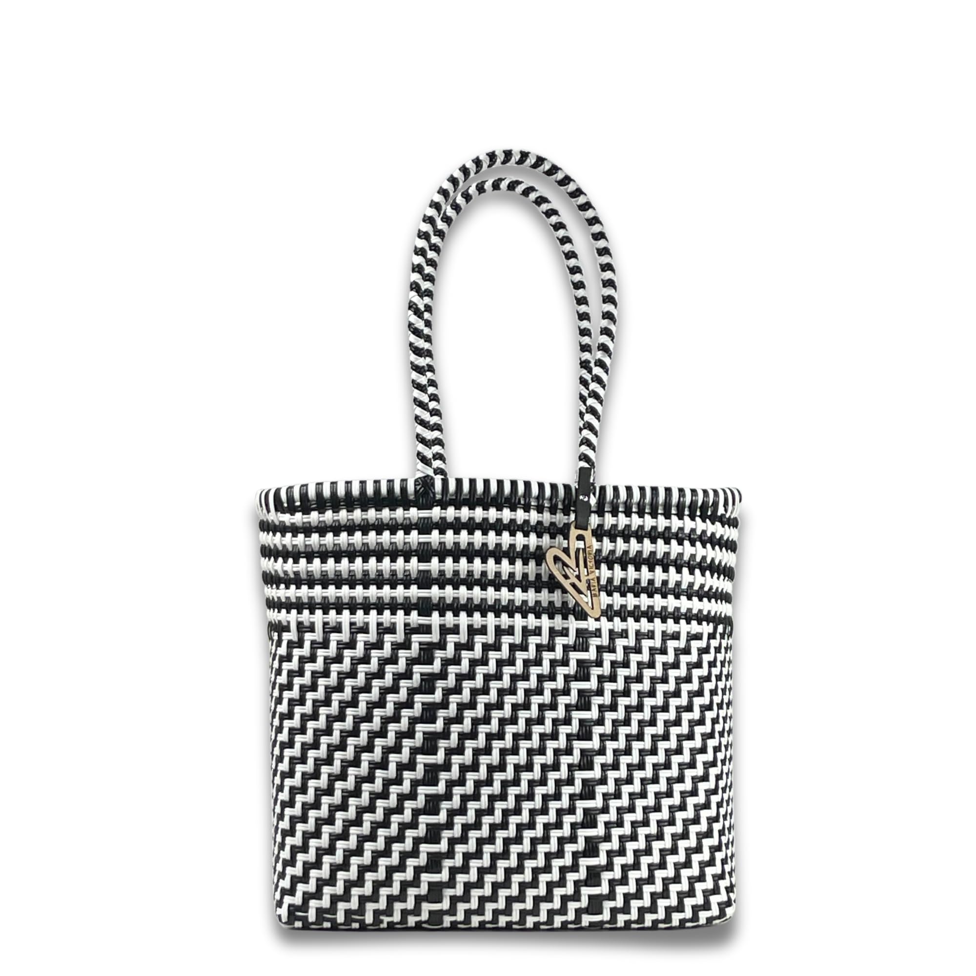 MARIA VICTORIA Handwoven Plastic Mexican Tote Bag - Medium Size Women's Beach Bag, Eco-Friendly Shopping Bag & Everyday Purse for Work, Travel & Groceries