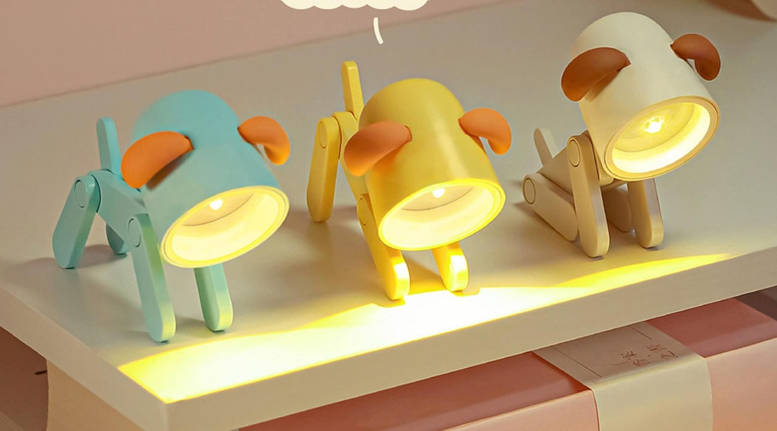 3pcs Creative LED Mini Eye Protection Night Light - Cartoon Pet Dog & Deer Foldable Table Lamp with Ears & Phone Stand, Random Colors | Bedroom Decor, Kids Room, Gift Idea, Reading Light