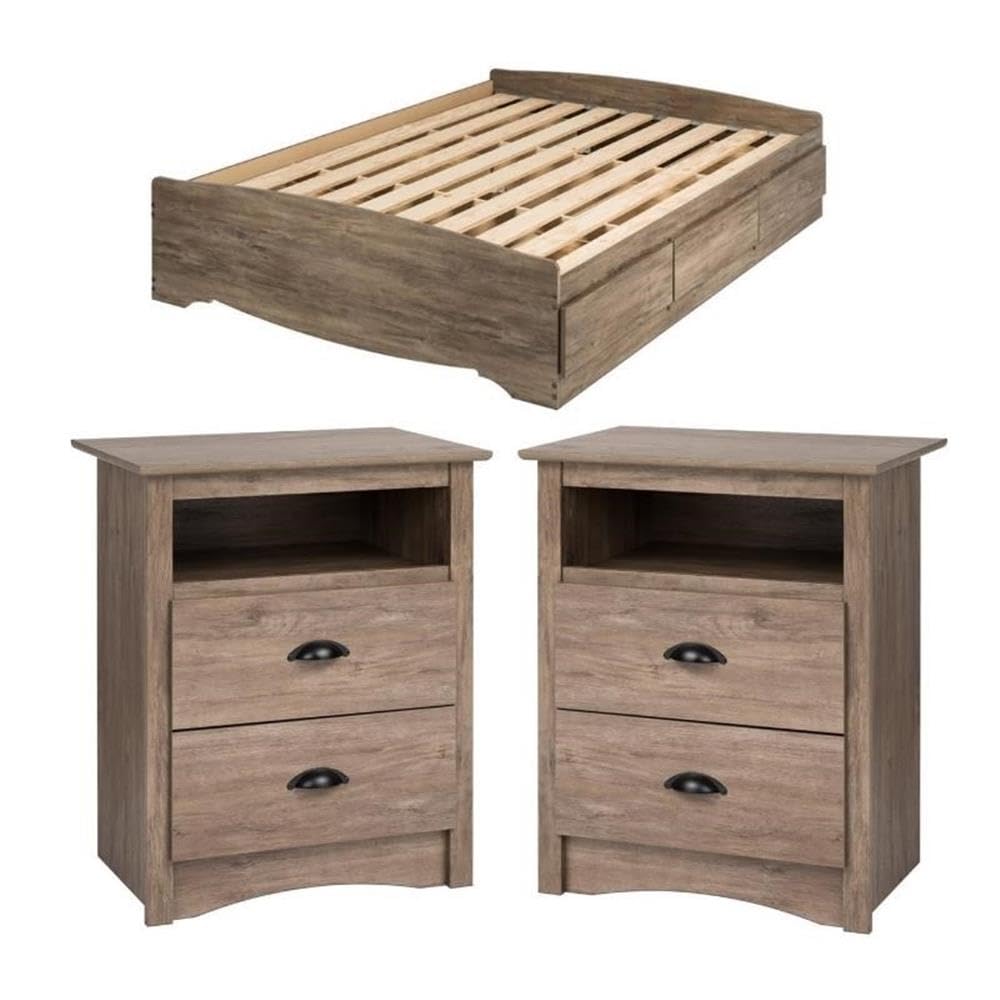 Home Square 3-Piece Queen Bedroom Set - Platform Bed with 2 Tall Nightstands with Drawers | Modern Bedroom Furniture for Small Spaces & Guest Rooms