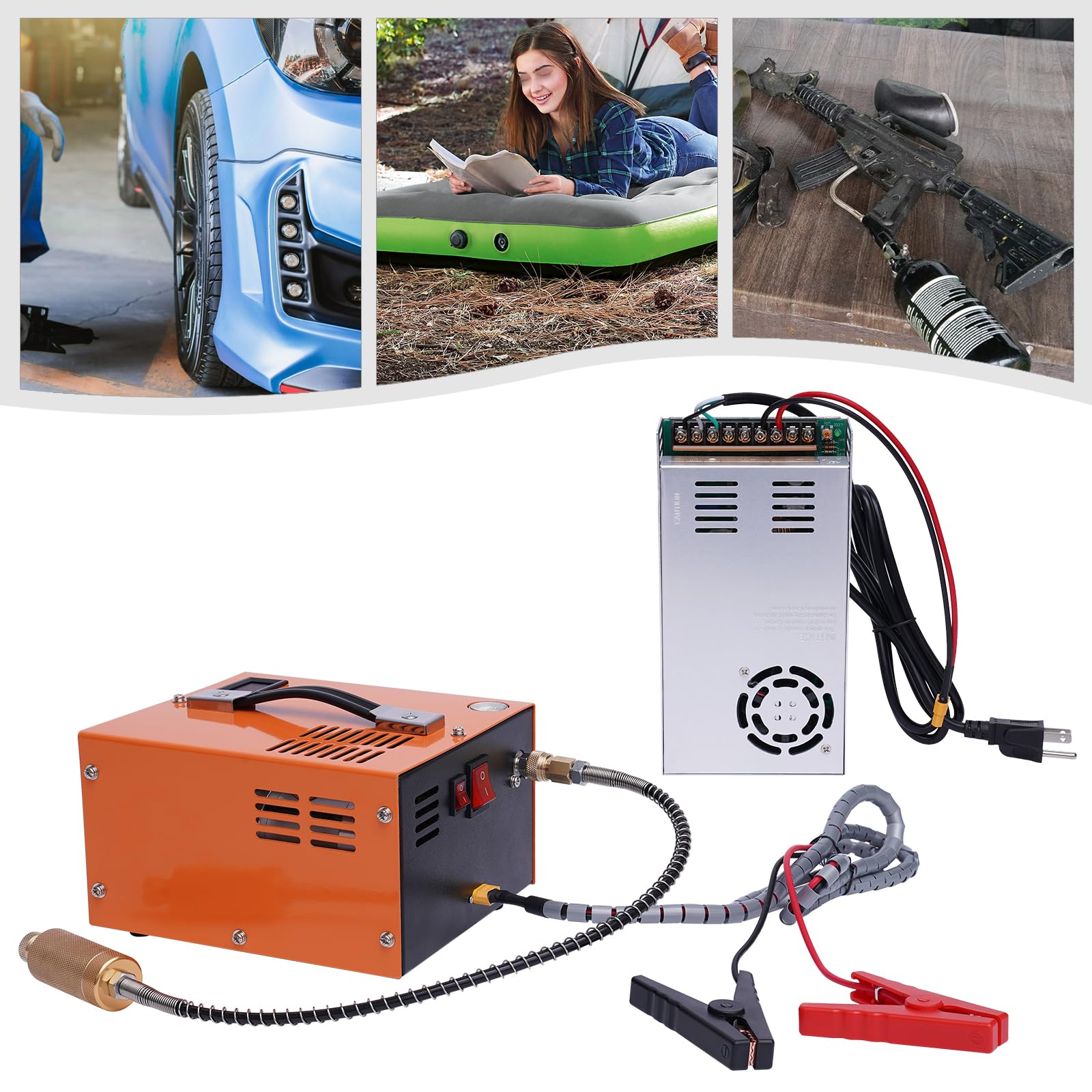 High Pressure PCP Air Compressor 30MPA 4500PSI 300Bar Portable Pump for PCP Rifles - 110V/12V 250W Electric Airgun Charger - Perfect for Hunting, Shooting Sports & Outdoor Adventures