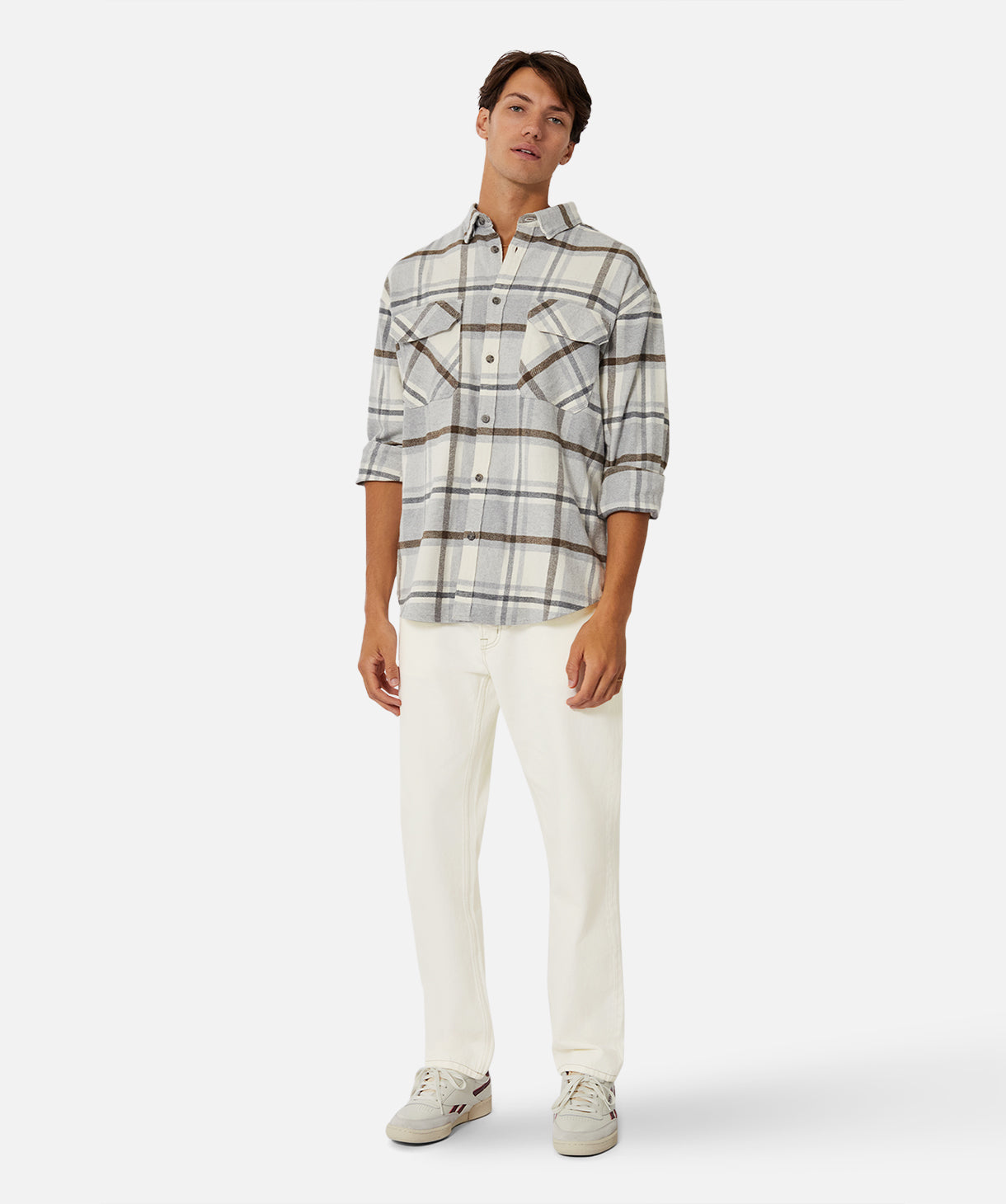 Elmhurst LS Shirt for Men - Off White & Grey Casual Long Sleeve Button-Up Shirt | Perfect for Office, Date Night & Fall Layering