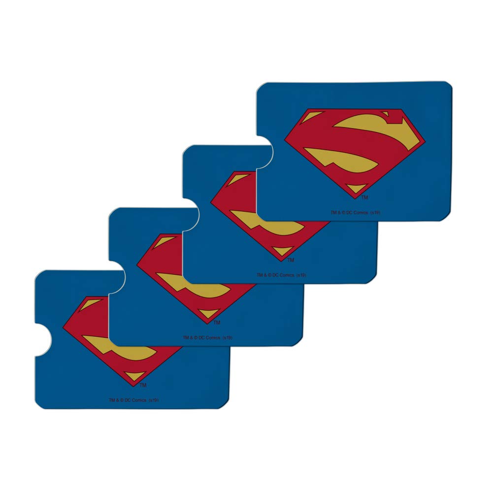 Superman New 52 Shield Logo RFID Blocking Credit Card Holder - Set of 4 Protective Wallets for Contactless Security (Perfect for Travel, Commuting & Everyday Use to Prevent Digital Theft)