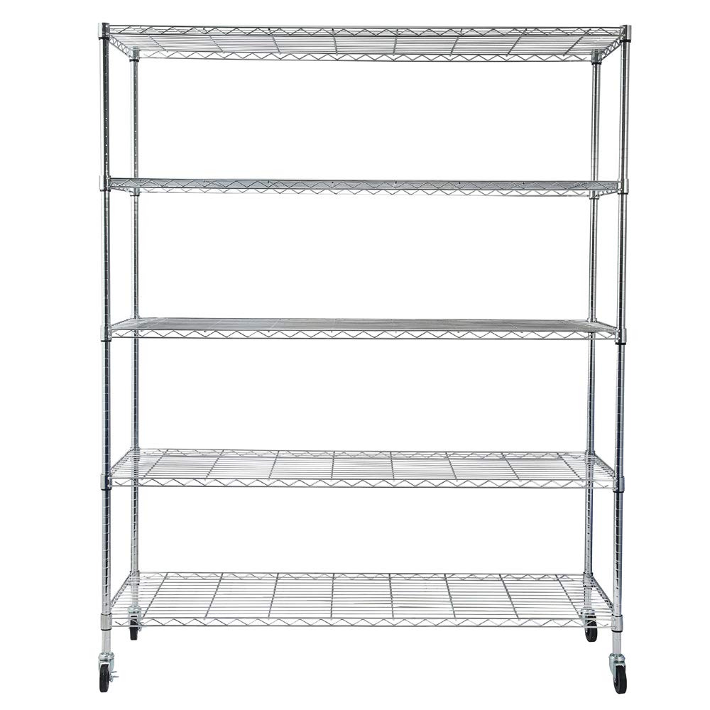 5-Tier Adjustable Metal Storage Shelf - Heavy Duty Wire Shelving Unit for Pantry, Closet, Kitchen, Laundry & Bathroom Organization - Space Saving Storage Rack (Silver) - Perfect for Home, Office & Garage Storage Solutions