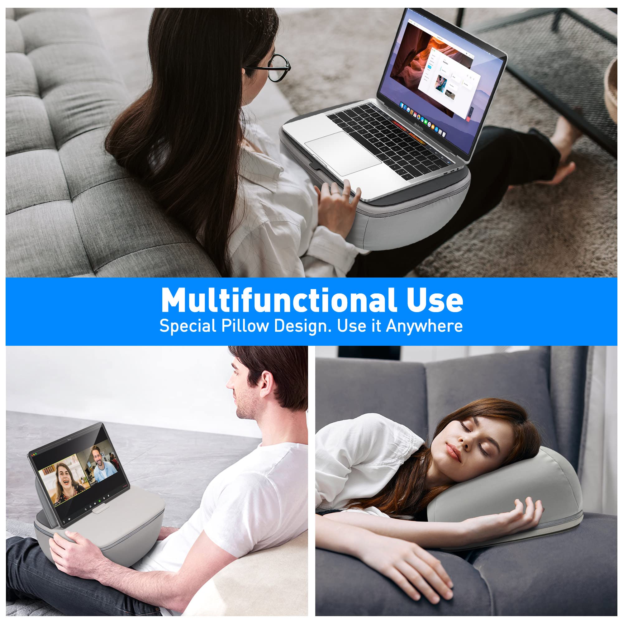 Ultra-Thick Lap Desk with Cushion & Tablet Stand - Portable Laptop Tray for Bed, Sofa & Floor Use - TH-4G + TS-8W - Perfect for Working, Studying & Watching Movies Comfortably Anywhere