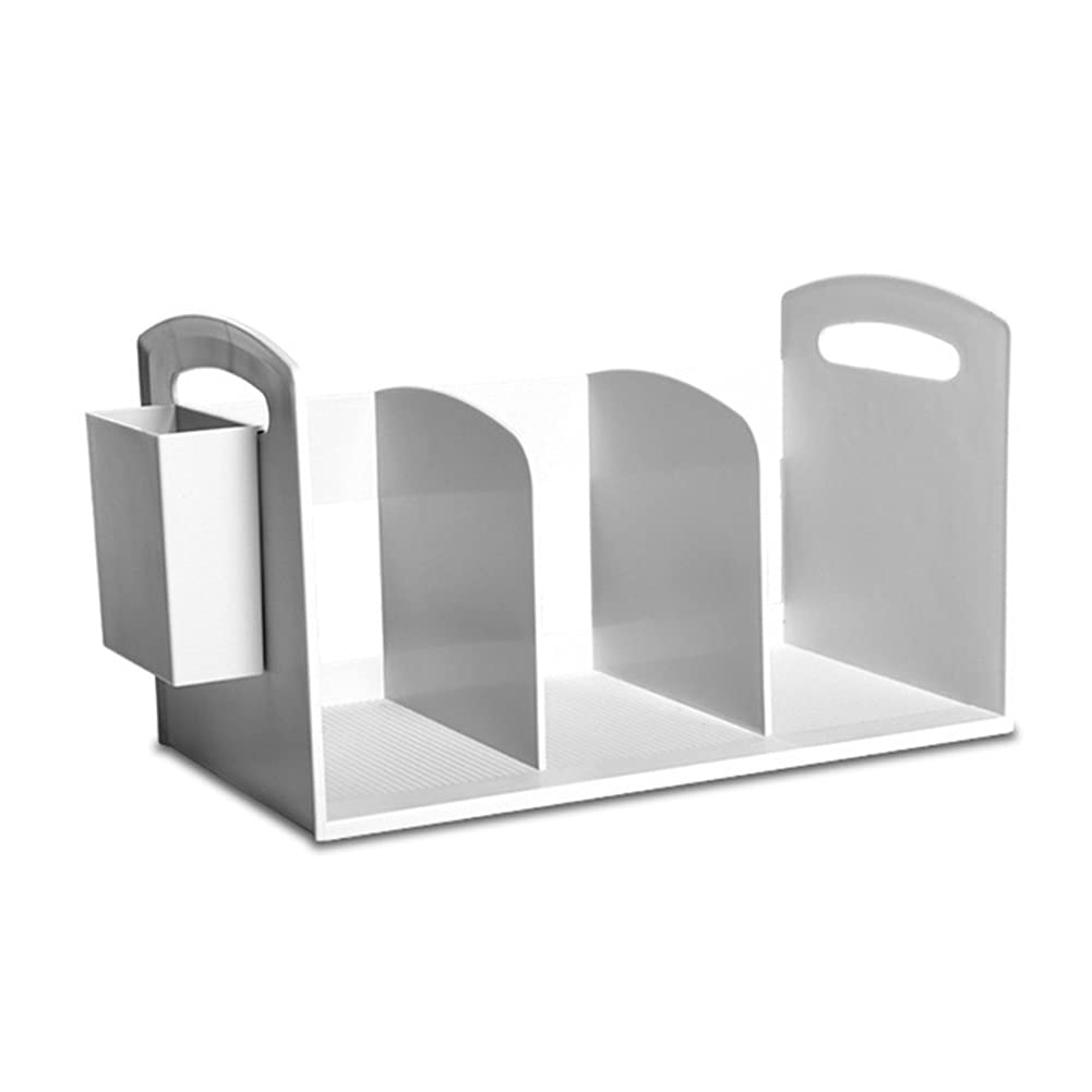 Multifunctional White Office Shelves & Bookends with Pen Holder - Adjustable Book Support Stand for Reading, Study & Home Organization - Easy Assembly for Desks, Libraries & Workspaces