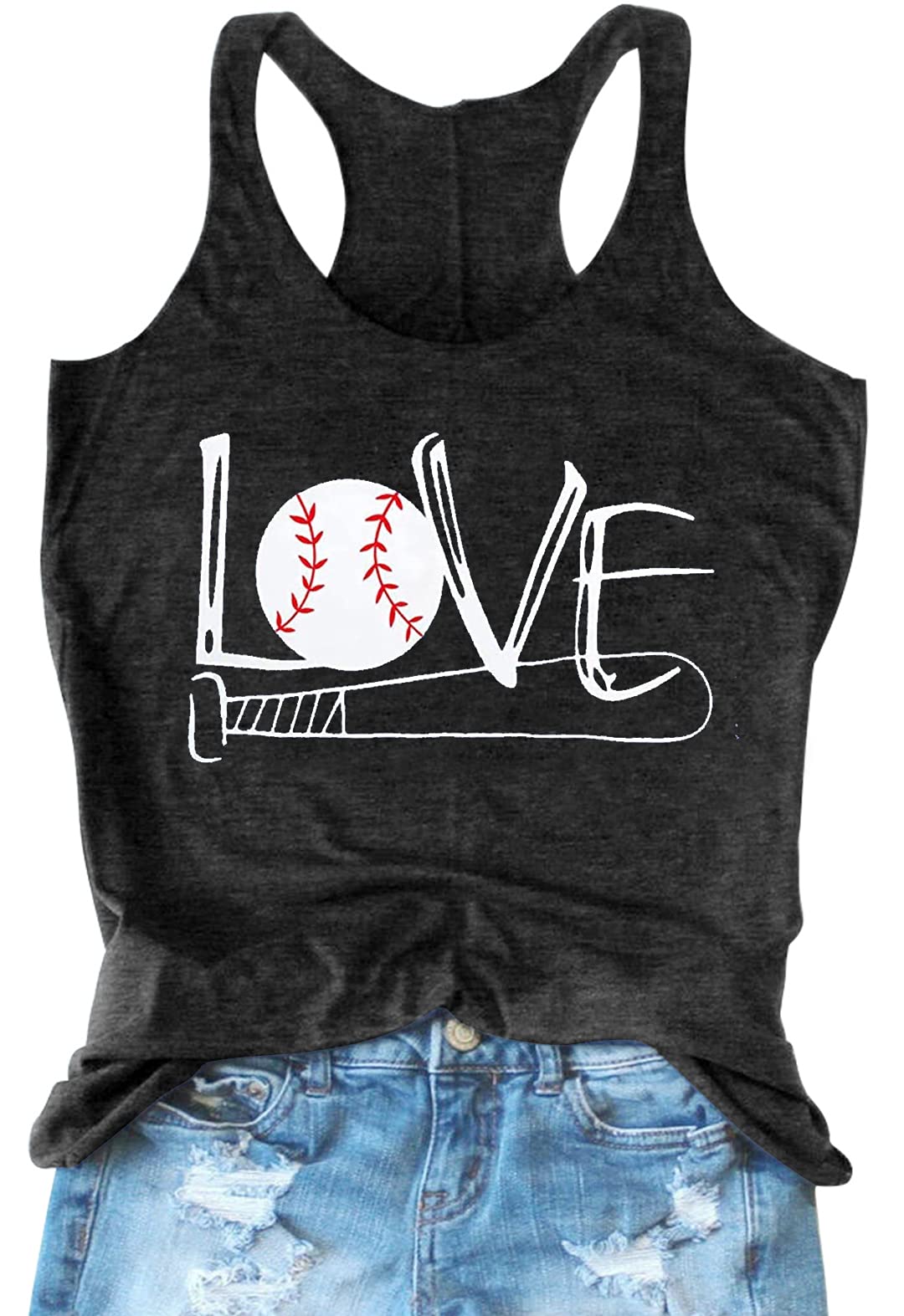 Vintage Baseball Graphic Racerback Tank Tops for Women - Cute Printed Sleeveless T-Shirt for Summer & Football Season | Perfect for Sports Outfits, Casual Wear, and Team Spirit Events