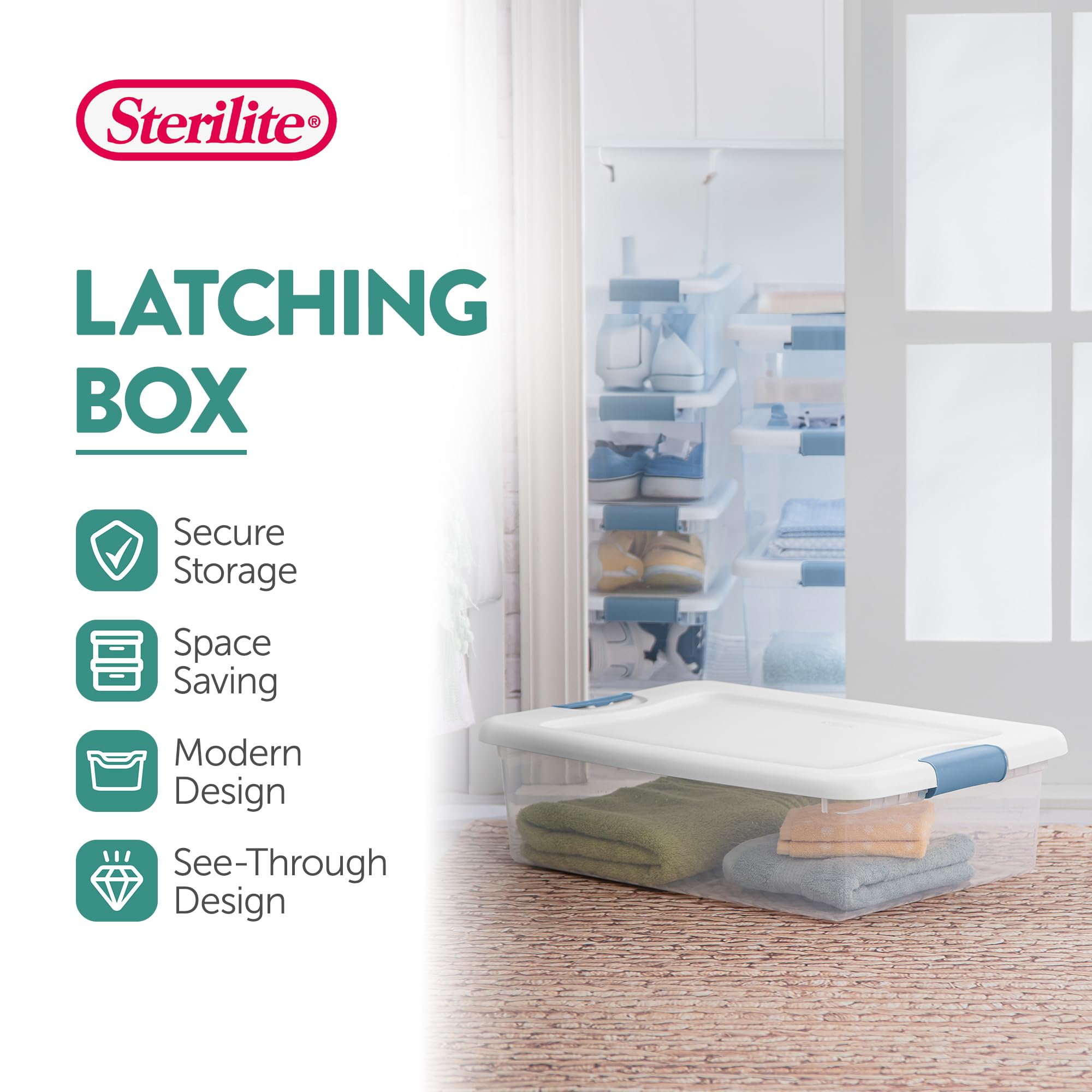 Sterilite 12-Pack 32 Quart Clear Plastic Storage Bins with Lids - Stackable Latching Boxes for Home Organization, Closet Storage & Garage Organization