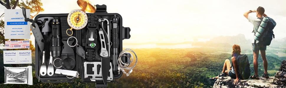 18-in-1 Outdoor Survival Kit - Multi-Function Tactical Gear for Camping, Hiking & Emergency Preparedness | Wilderness Adventure Equipment with First Aid & SOS Tools for Travel Safety