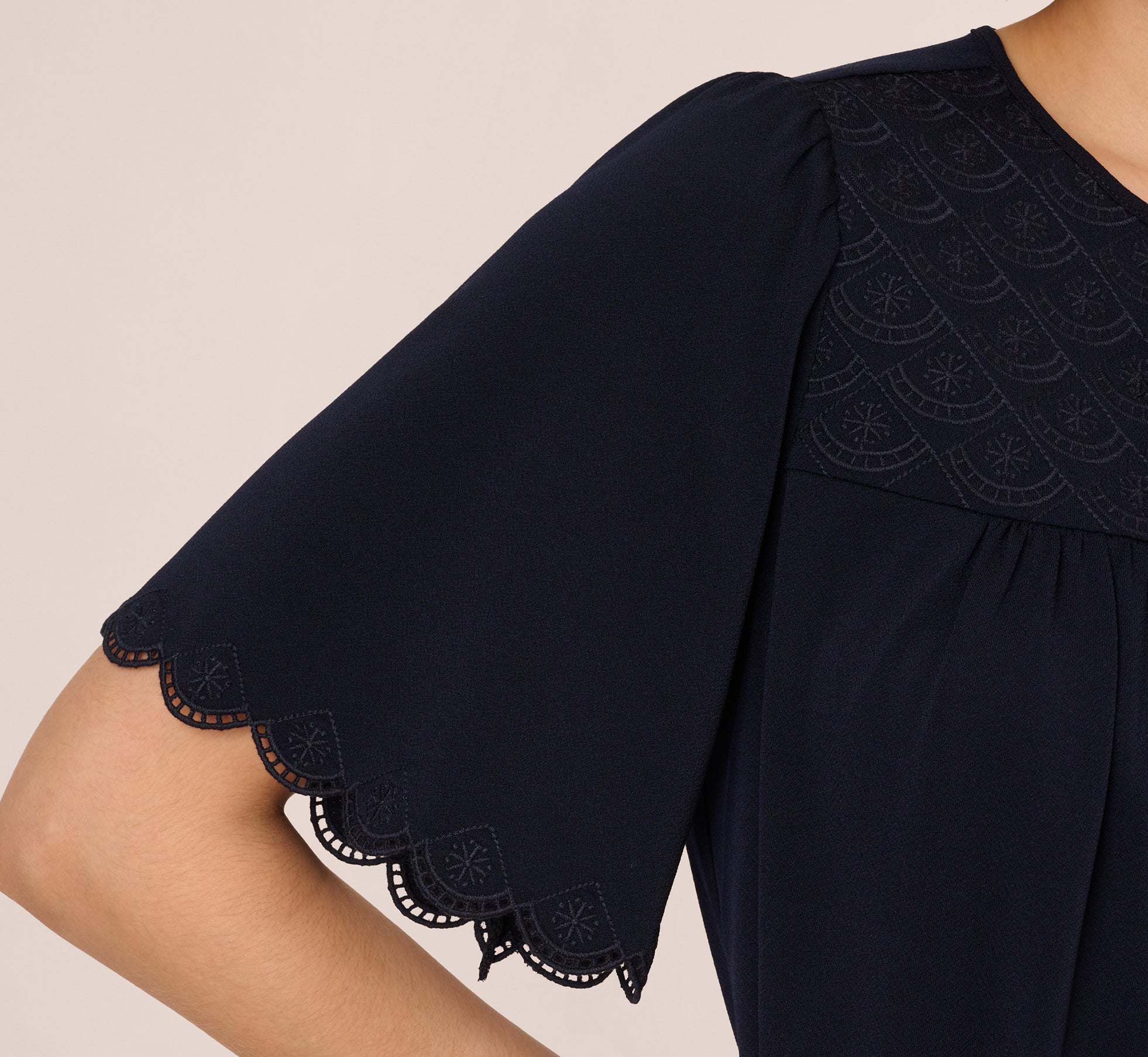 Blue Moon Embroidered Yoke Short Sleeve Neck Tie Top for Women | Casual Summer Blouse for Office, Date Night & Outdoor Events