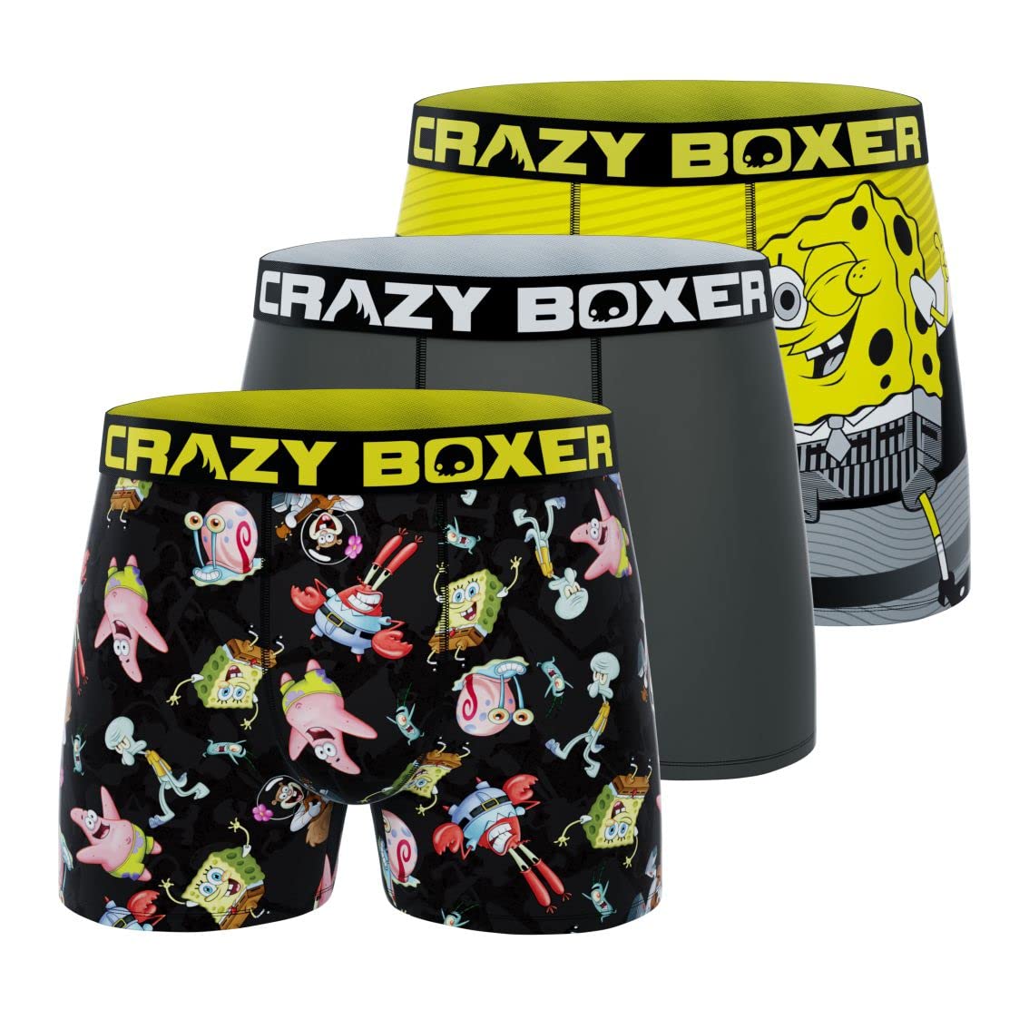 SpongeBob SquarePants Men's Boxer Briefs - 3 Pack Soft Cotton Underwear for Comfort & Style - Perfect for Sleep, Lounge & Everyday Wear