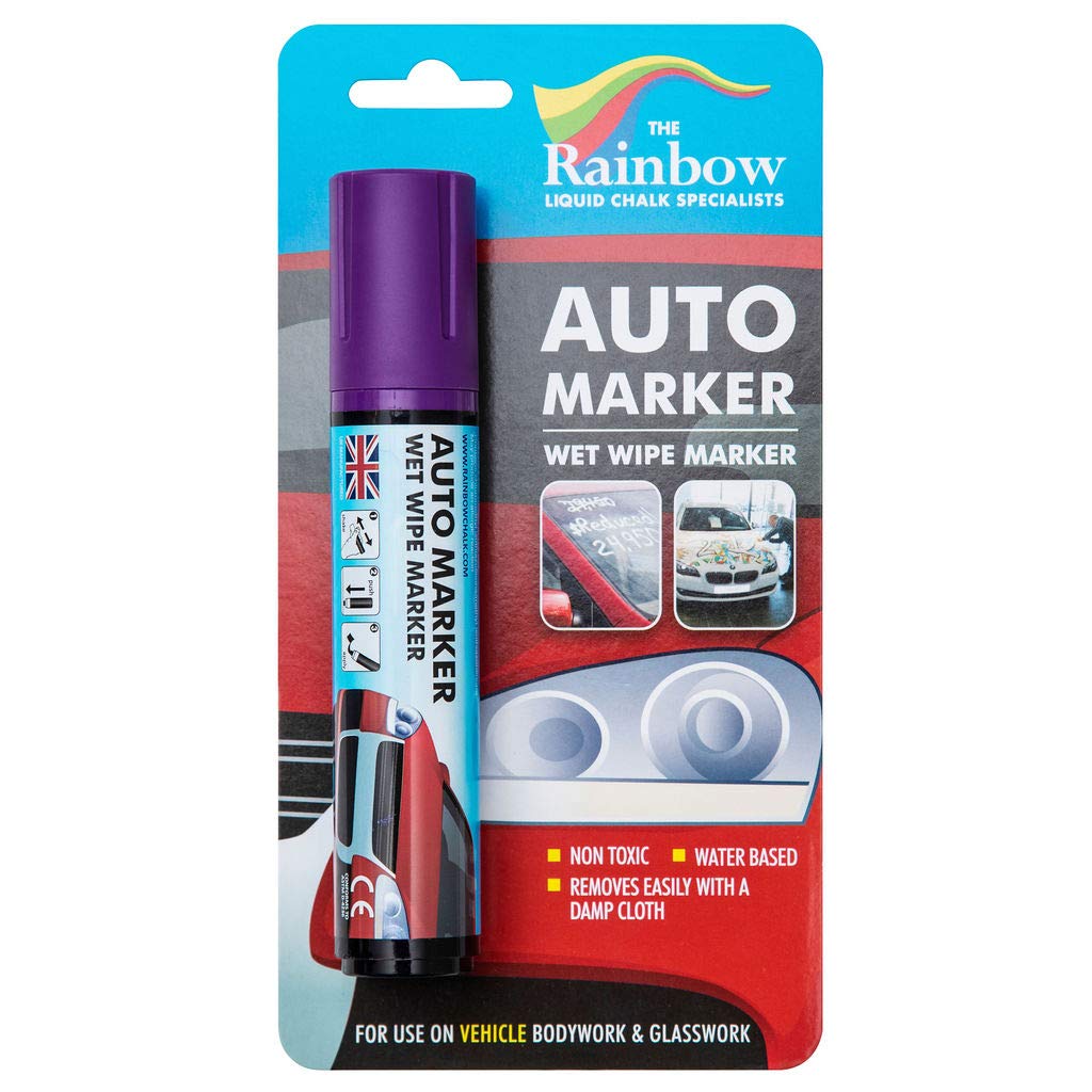 Washable Dry Erase Liquid Chalk Markers for Car Windows - Auto Marker Pen for Glass, Windshield, Tires & All Surfaces | Rain Resistant, Jumbo Tip (Purple) - Perfect for Car Decorations, Road Trip Messages & Seasonal Window Art