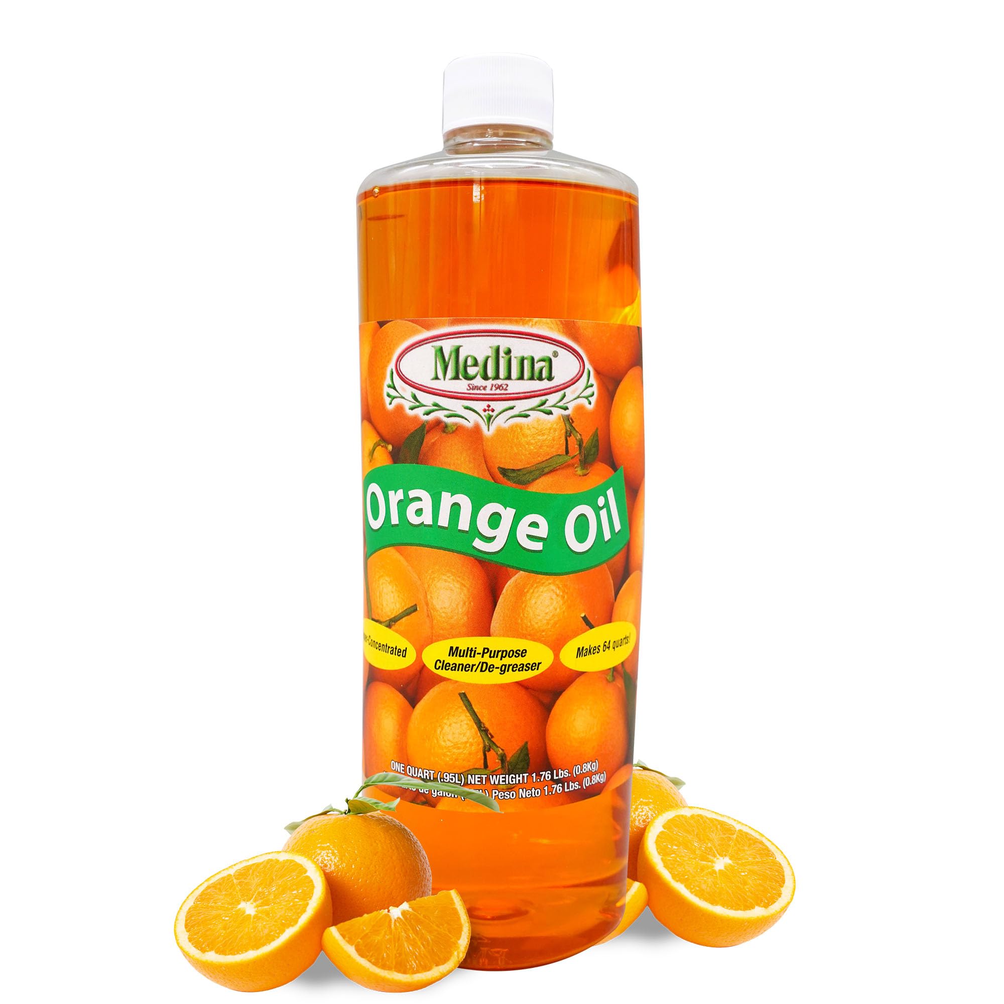 Medina Orange Oil Cleaner & Degreaser Concentrate - All-Purpose Natural Cleaner for Kitchen Cabinets, Wood, Floors & Automotive | Heavy-Duty Degreaser for Home & Garage | 32oz | Eco-Friendly & Multi-Surface Safe