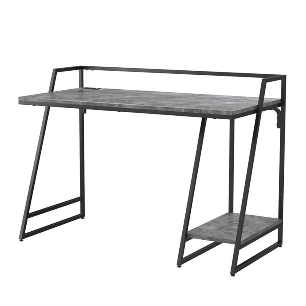 Furniture of America Sanue Modern Metal Writing Desk with USB Ports - Light Gray Home Office Desk for Small Spaces & Workspaces
