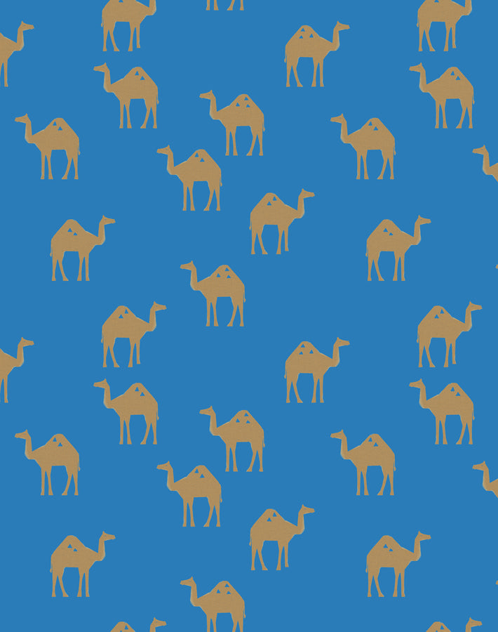 Oasis Camels Wallpaper by Tea Collection in Azure - Perfect for Nursery, Kids Room Decor and Boho Chic Home Styling