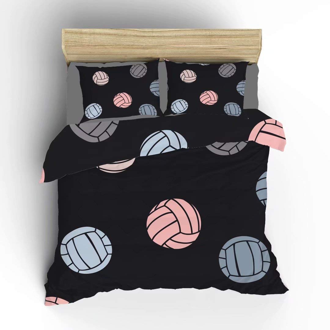 Aluy's Boutique Double-Sided Abstract Sport Volleyball King Size Duvet Cover Set - 3 Piece Microfiber Polyester Bedding with 1 Duvet Cover & 2 Pillowcases - Perfect for Sports Lovers' Bedrooms, Dorm Rooms & Volleyball Themed Decor
