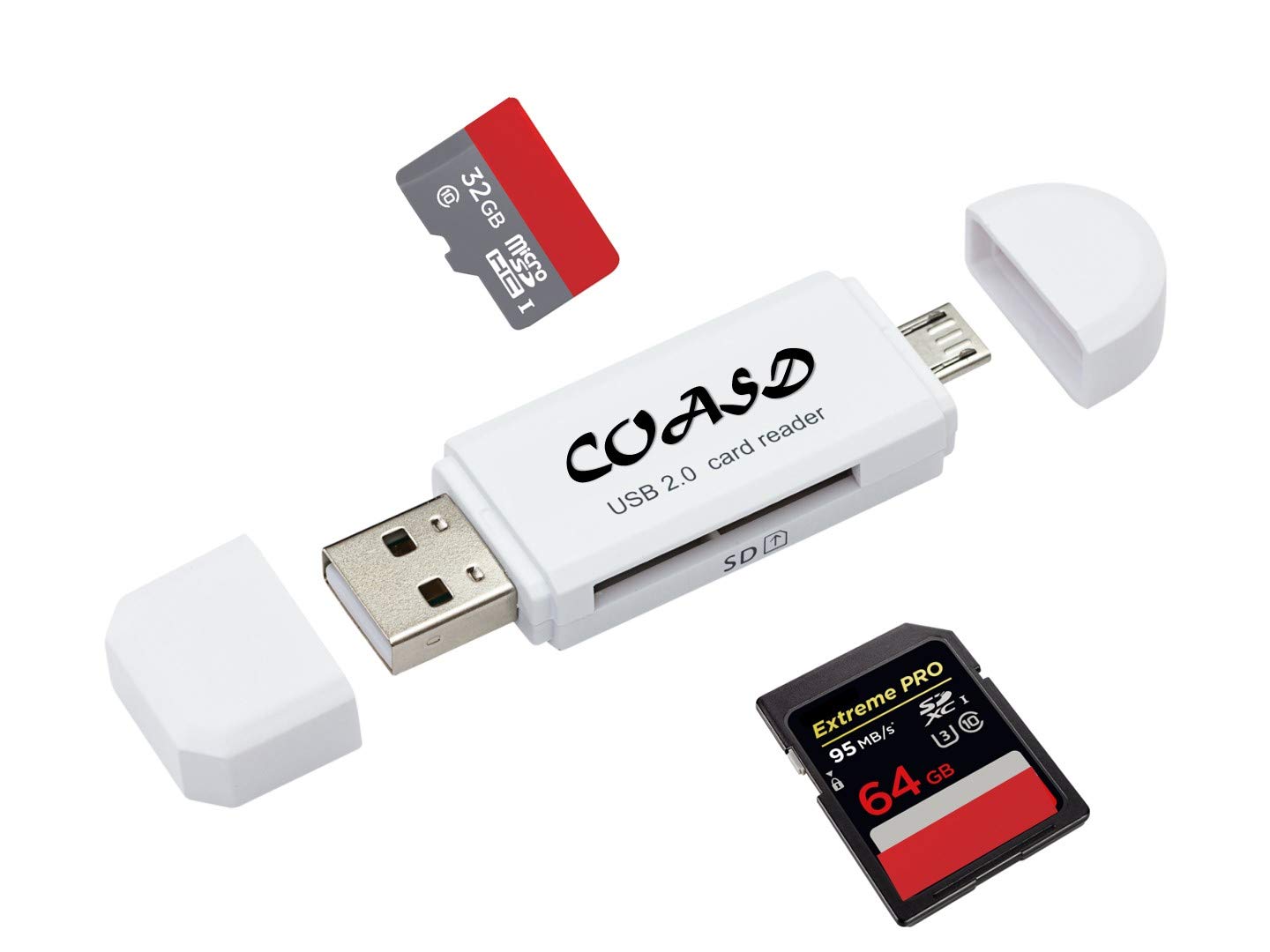 High-Speed SD Card Reader - USB 2.0 OTG Adapter for Micro SD/SD Cards with Standard USB Male Connector - Compatible with Tablets, Smartphones & Laptops - Perfect for Photo Transfer & Data Backup (White)