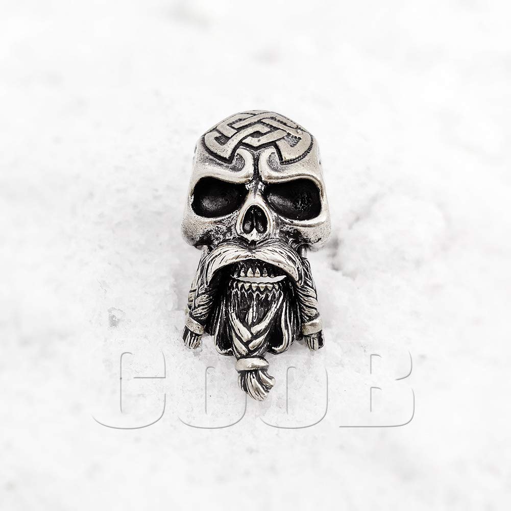 EDC Paracord Bead - Celtic Skull Warrior Charm for Knives & Lanyards (Silver) - Outdoor Gear Accessory