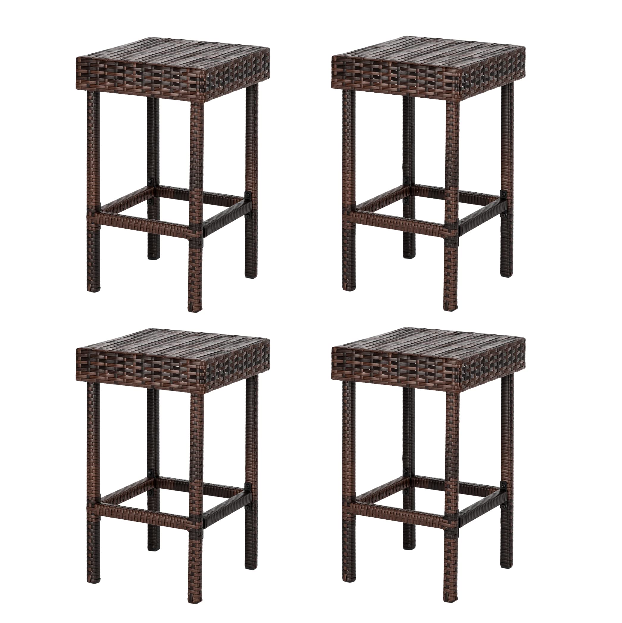 4 PCS Patio Bar Stools - Outdoor Wicker Backless Stools with Rattan Design, Modern Patio Furniture for Lawn, Poolside, Backyard & Garden - Perfect for Outdoor Dining, Lounging & Entertaining