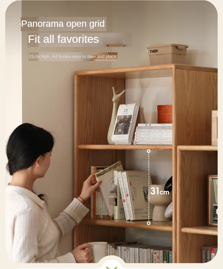 Solid Oak Wood Modern Bookcase Shelf - Stylish Storage for Living Room, Office & Bedroom - Perfect for Books, Decor & Organizing