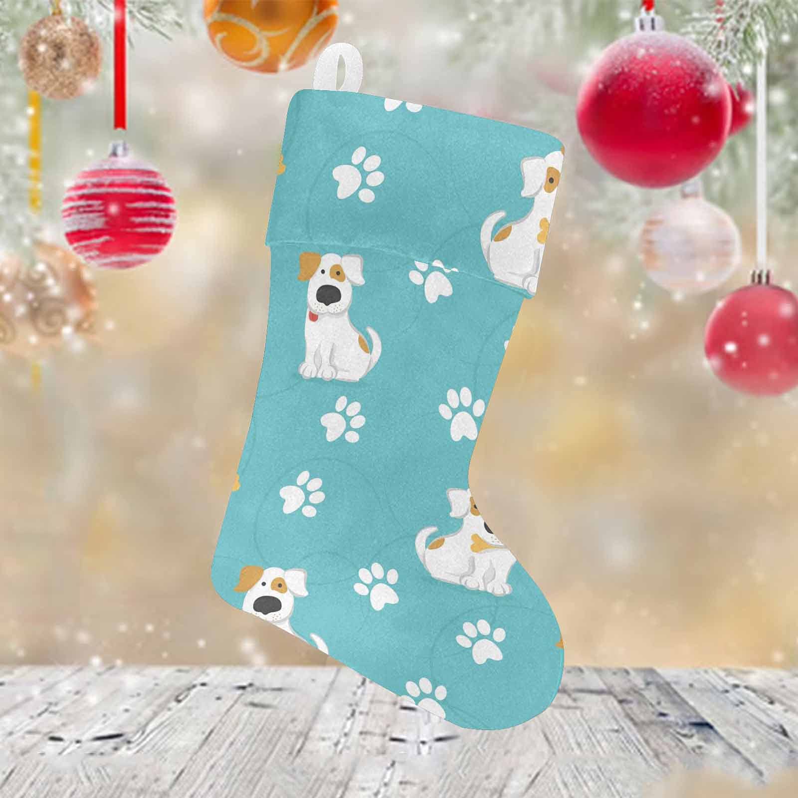 InterestPrint White Dog Paw Print Christmas Socks - Festive Holiday Party Accessories, Gift Bags for Pet Lovers (1 Piece) - Perfect for Christmas Parties, Secret Santa Gifts & Cozy Winter Wear