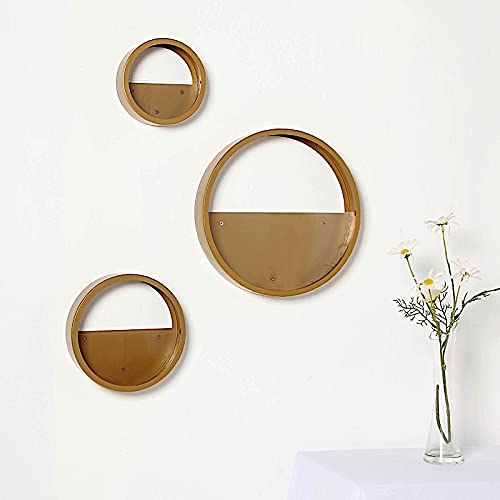 BalsaCircle 3 Gold Round Metal Wall Planters & Half Moon Floating Shelves Set - Modern Home Decor for Living Room, Bedroom, Office | Perfect for Wedding, Party & Event Decorations