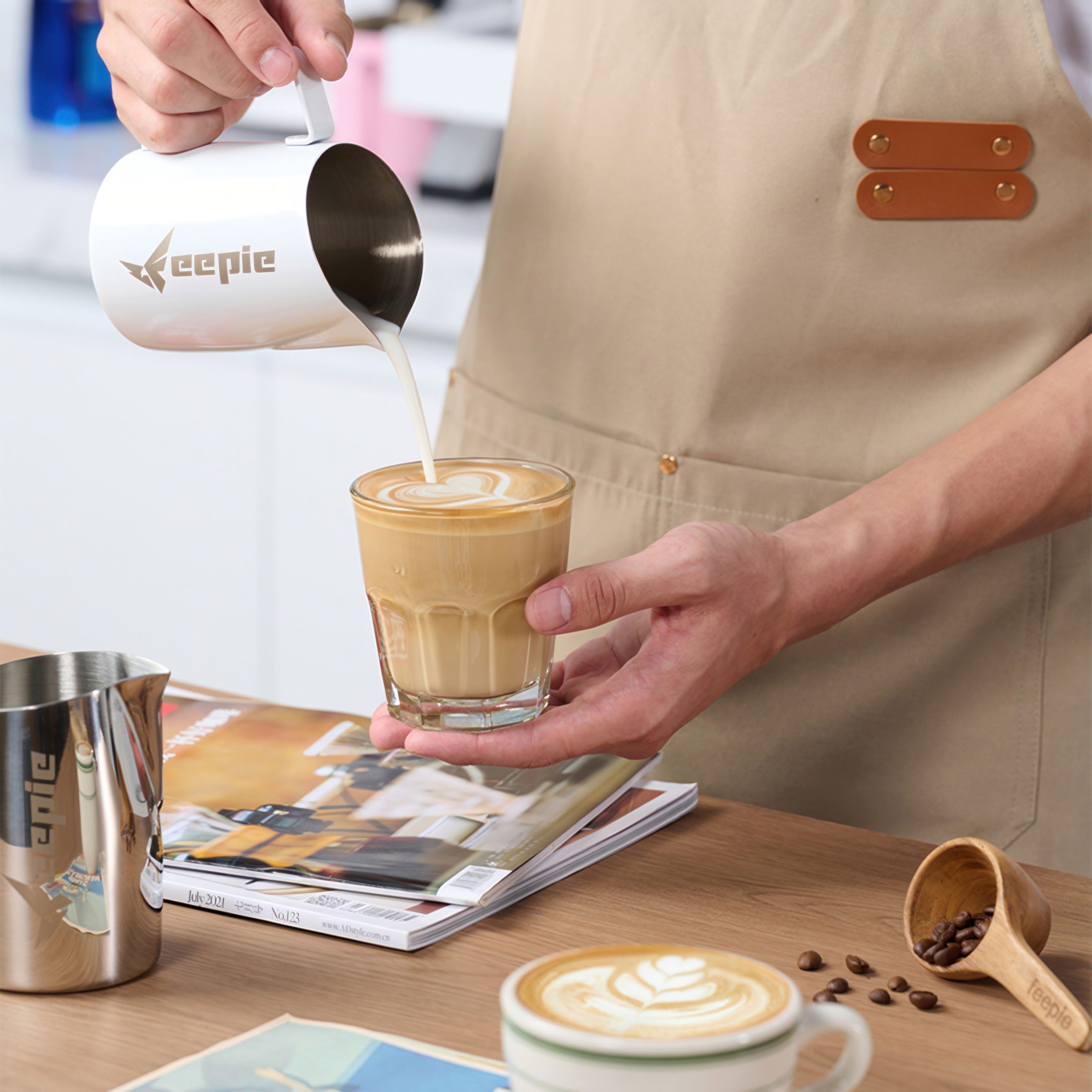 Premium Stainless Steel Beveled Spout Latte Art Milk Pitcher - Barista-Grade for Perfect Coffee Foam & Latte Designs - Ideal for Home & Professional Coffee Shops
