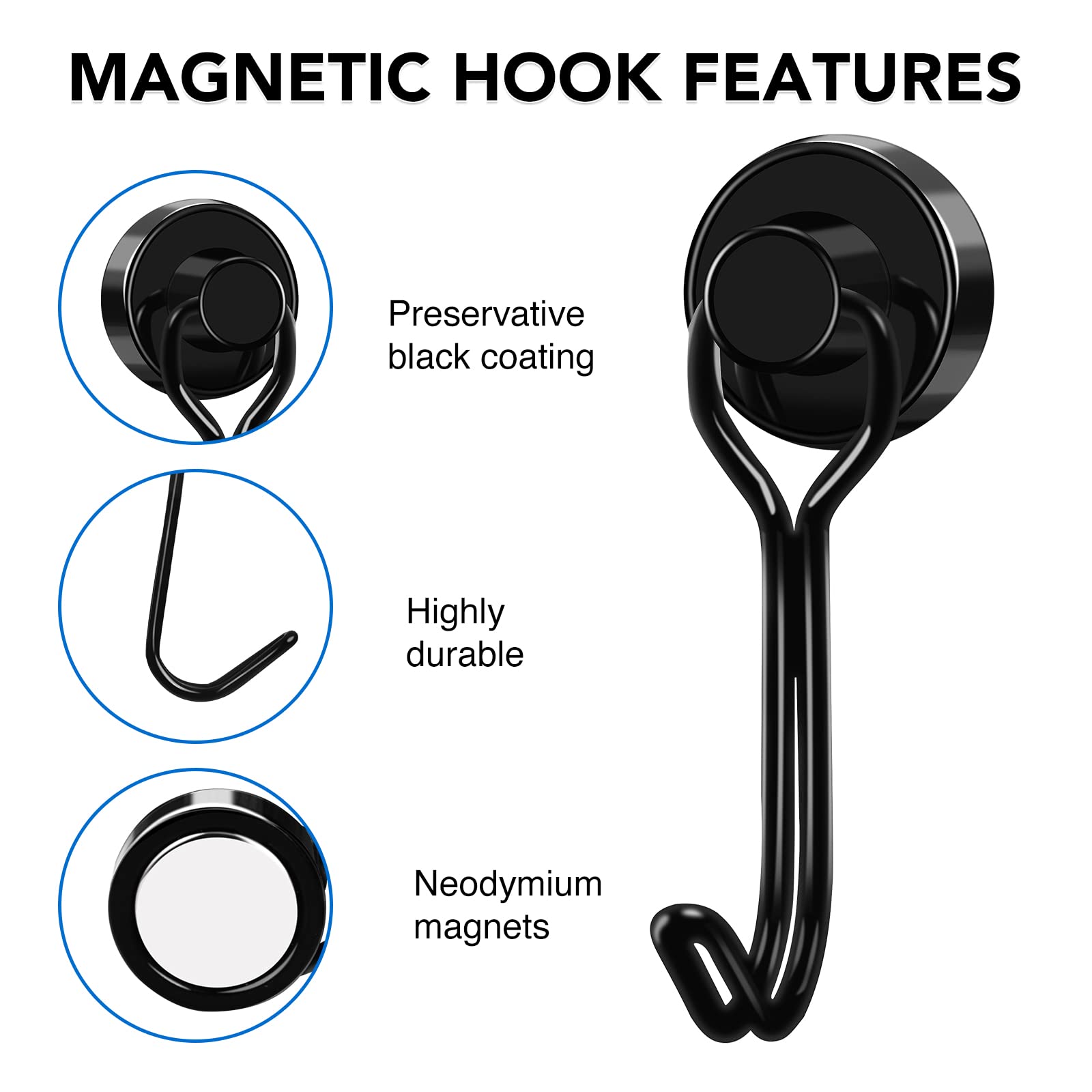 LOVIMAG 8-Pack Magnetic Hooks - Heavy Duty for Garage, Fridge & Travel