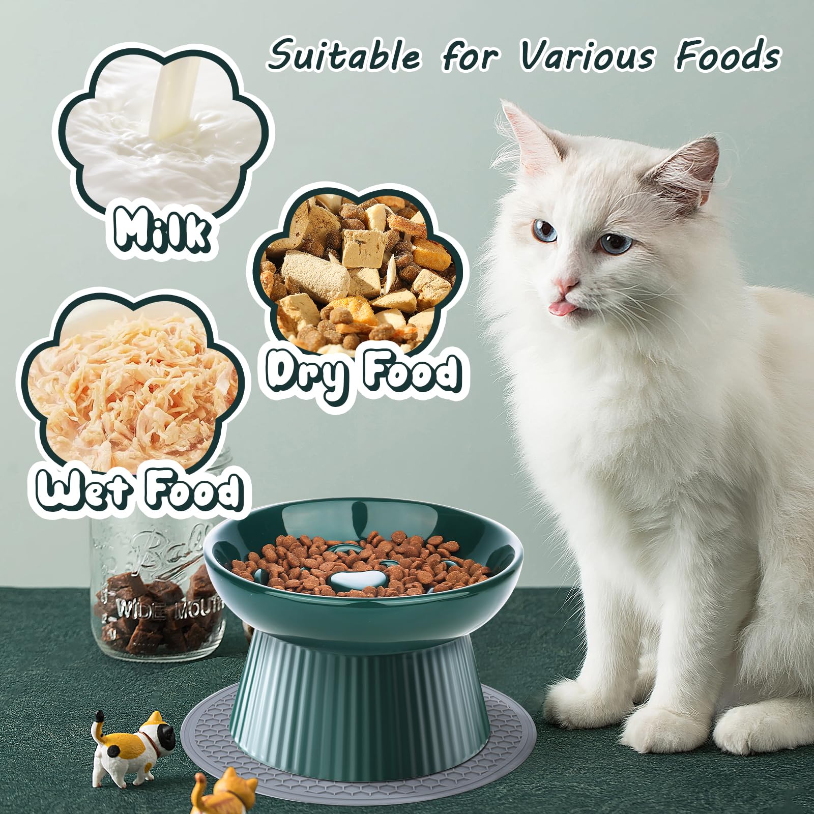 2 Pack Ceramic Raised Slow Feeder Cat Bowls - Elevated Pet Food Bowls for Indoor Cats & Small Dogs - Anti Vomiting Slow Feed Bowls for Dry & Wet Food - Durable Porcelain Design - Perfect for Mealtime Portion Control & Digestive Health