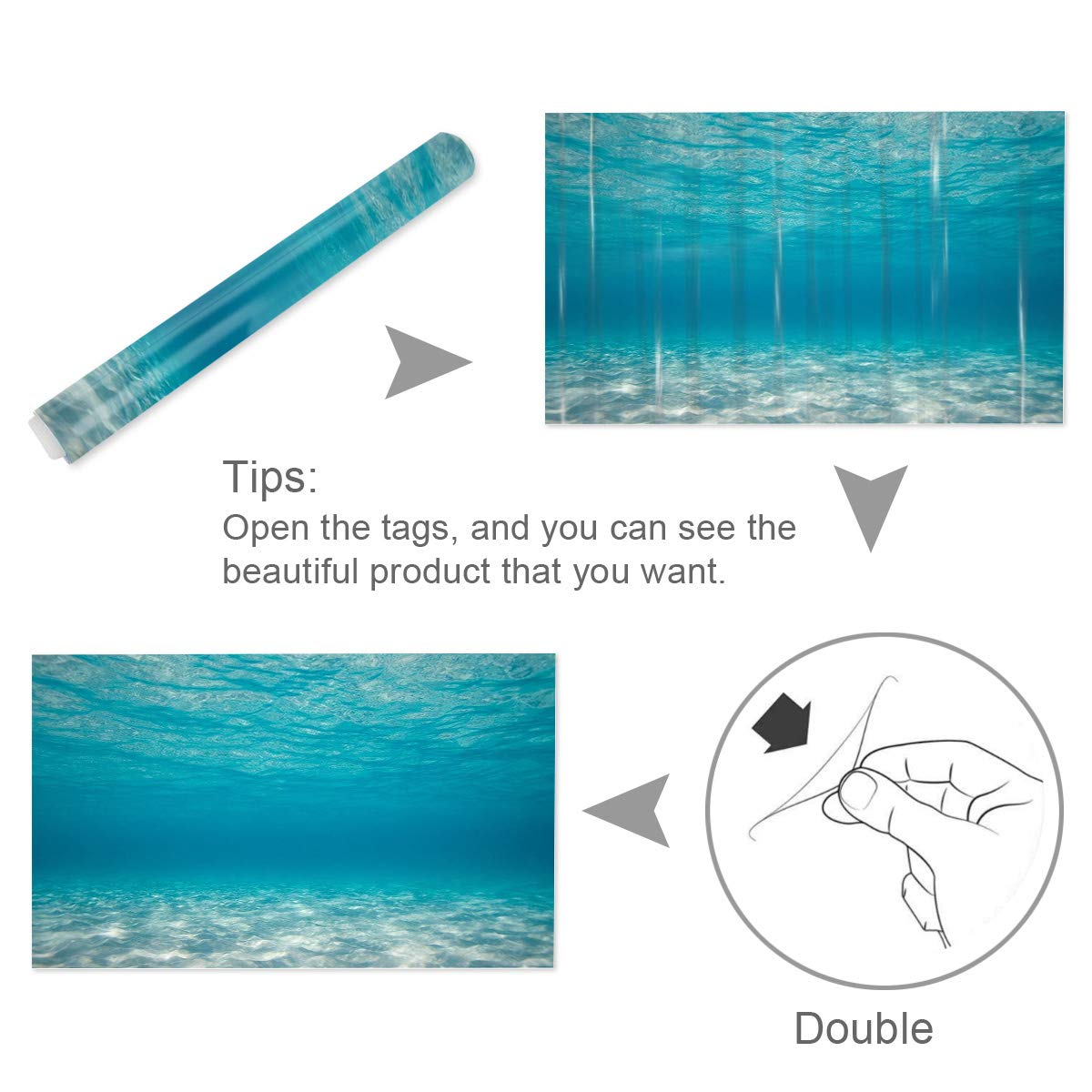 T&H XHome Aquarium Decor Background - Pure Blue Water Pattern Fish Tank Sticker Wallpaper, PVC Adhesive Poster 36.4