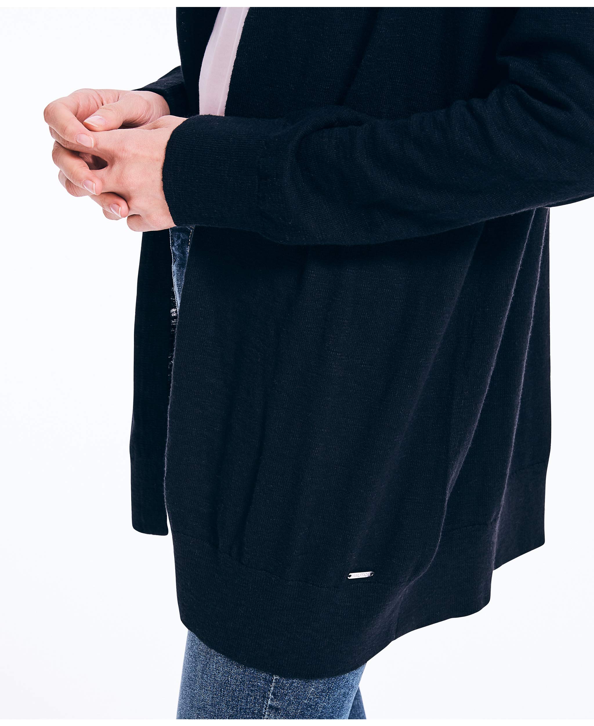 Nautica Women's Soft Open Front Long Cardigan Sweater - Lightweight Knit Wrap Cover-Up for Fall & Winter - Perfect for Office, Travel and Casual Outfits