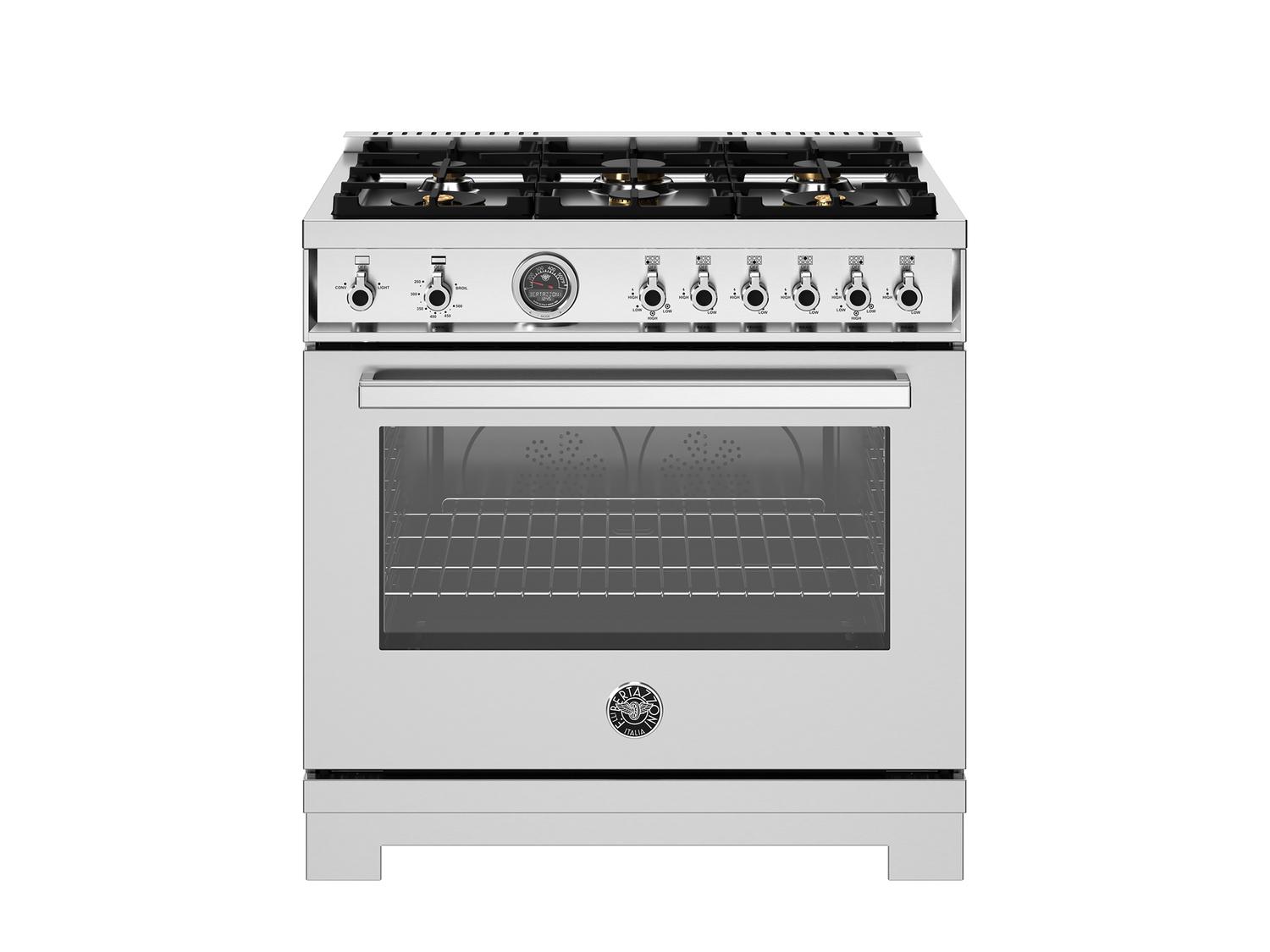 Bertazzoni PRO366BCFGMXT 36 Inch Professional Gas Range - 6 Brass Burners, Cast Iron Griddle, Stainless Steel Construction - Perfect for Home Chefs & Commercial Kitchens