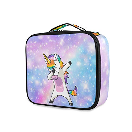 ALAZA Dabbing Unicorn Rainbow Purple Galaxy Makeup Organizer Travel Toiletry Bag for Women - Perfect for Cosmetic Storage, Travel Essentials & Bathroom Organization