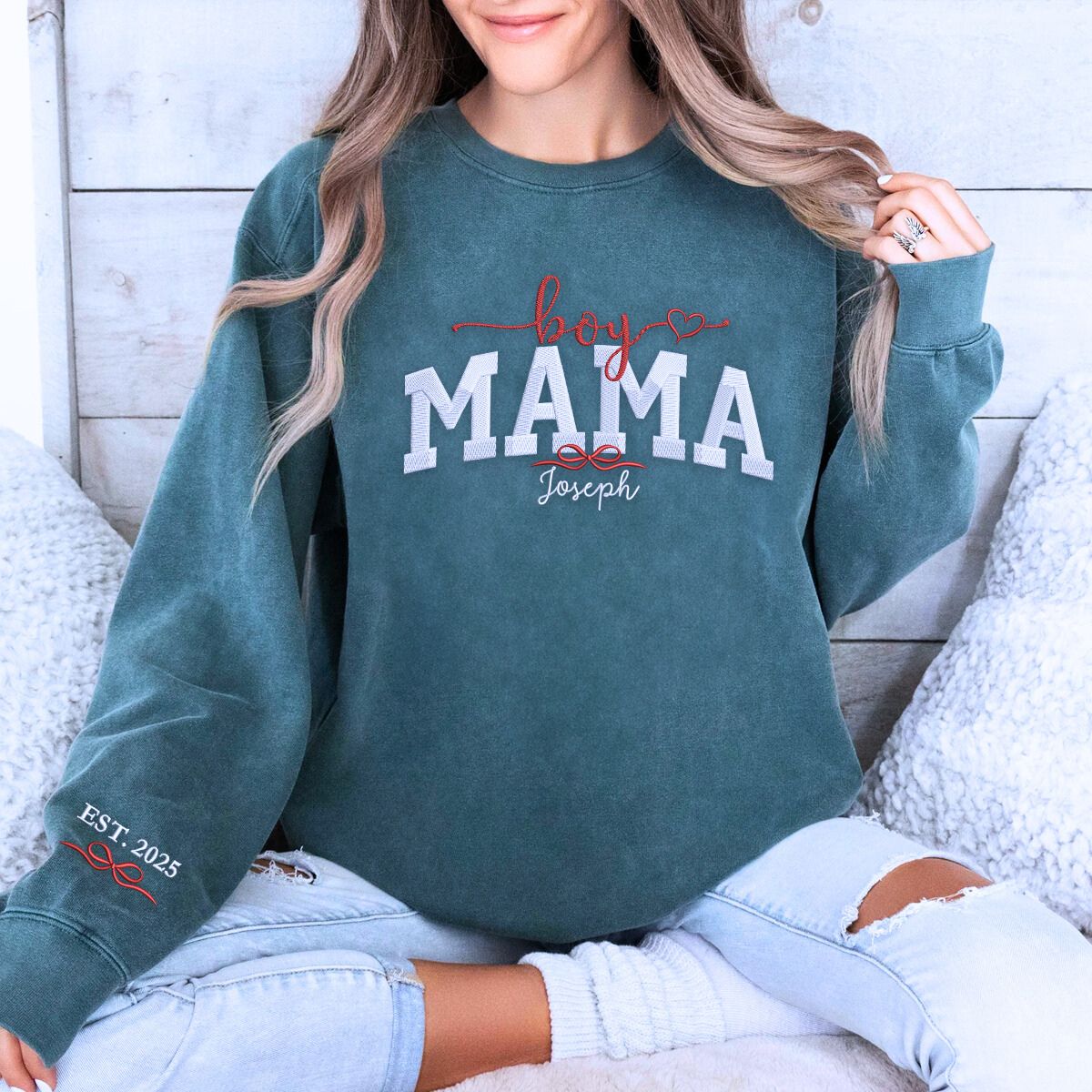 Custom Embroidered Boy Mama Sweatshirt & Hoodie with Kids Names - Perfect for Family Photos, Mother's Day Gifts & Cozy Parenting Moments