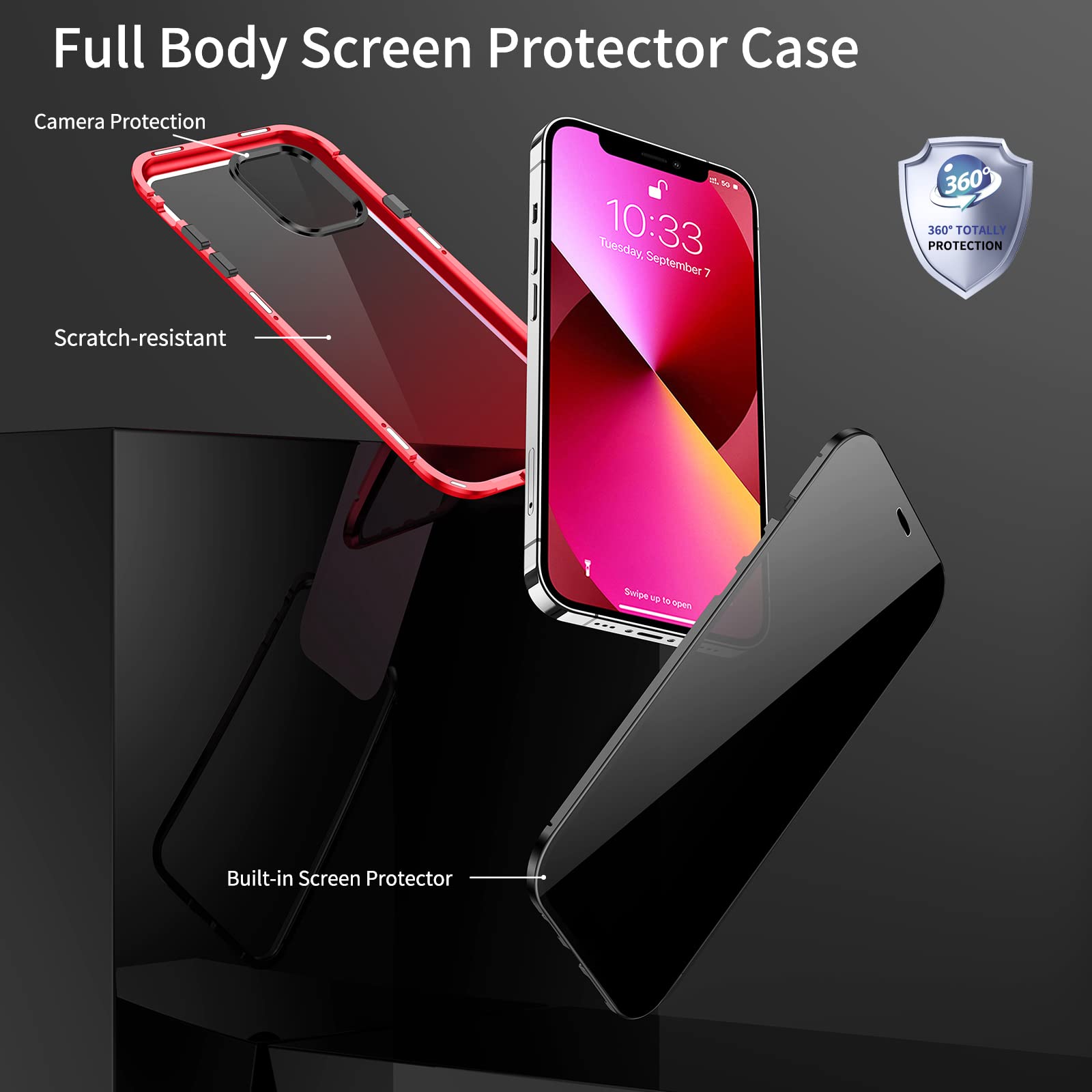 Premium Magnetic Privacy Case for iPhone 13 Pro Max - Anti-Spy Screen Protector & Full-Body Protection with Strong Double-Sided Magnet (Red) | Perfect for Office, Travel & Secure Mobile Banking