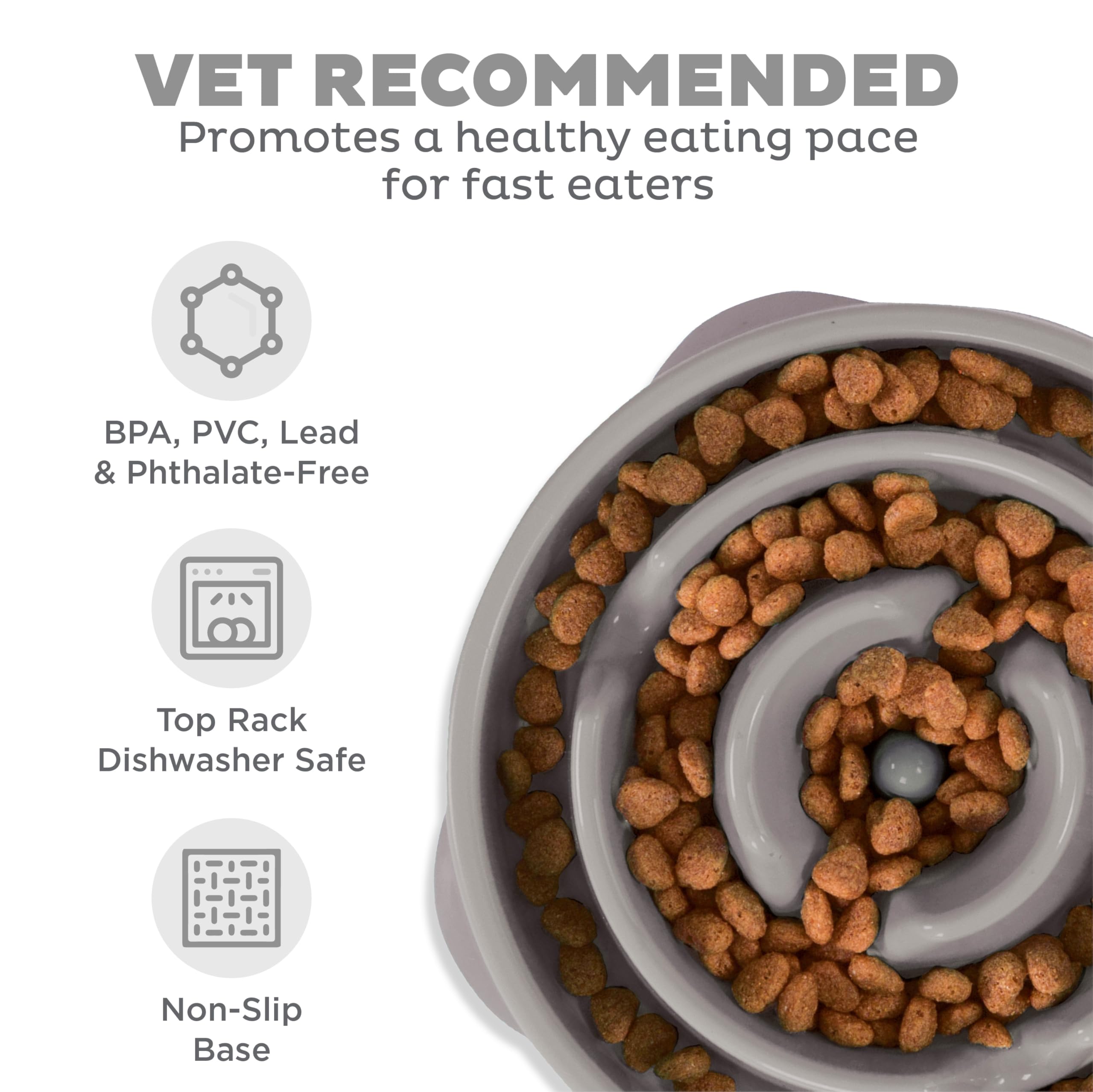 Outward Hound Fun Feeder Slo Bowl - Large Slow Feeder Dog Bowl (4 Cups, Gray) - Perfect for Fast Eaters & Digestive Health - Great for Mealtime Enrichment & Portion Control