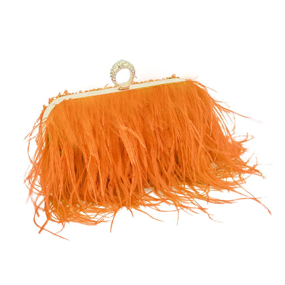 Luxury Women's Ostrich Feather Tote Bag - Fluffy Fringe Clutch Evening Handbag for Party, Prom, Wedding & Special Occasions - Elegant Orange Feather Purse for Women's Fashion Accessories
