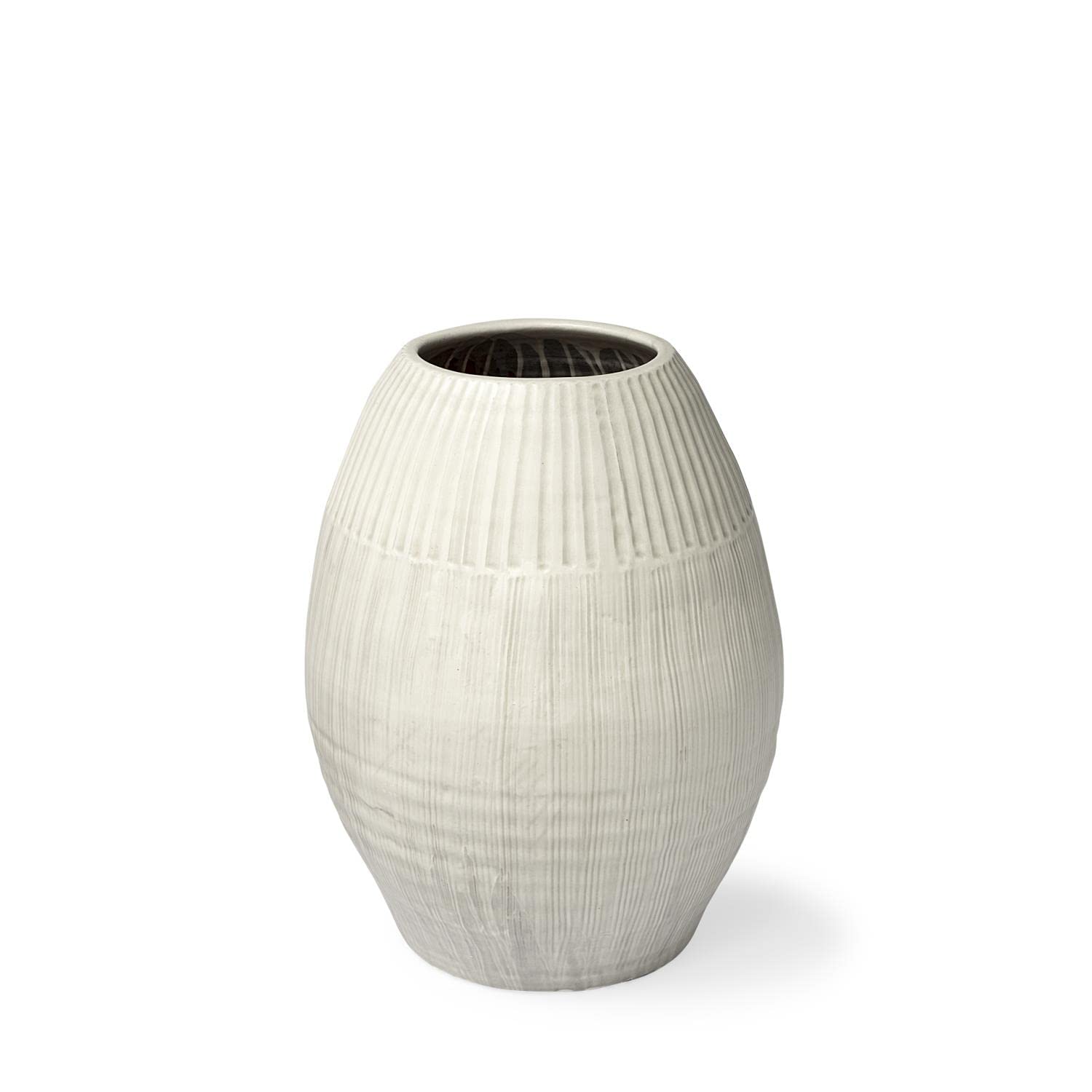 Mercana Reyan Small Pearl White Ceramic Striped Vase - Elegant Home Decor for Living Room, Dining Table, Wedding Centerpiece & Office Desk Accessories