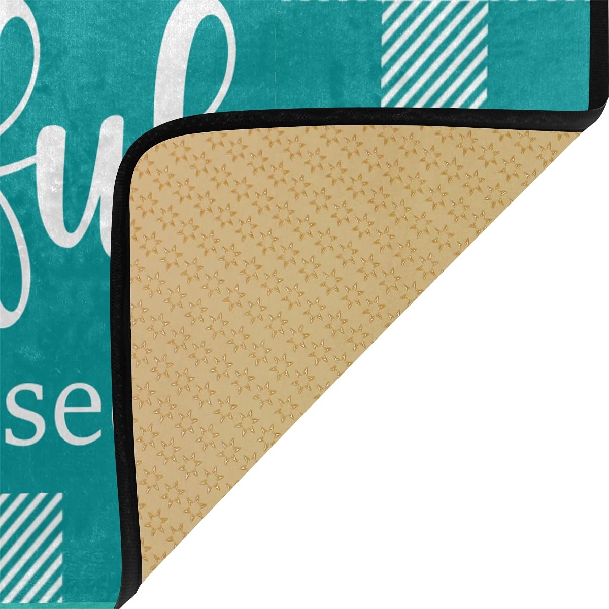 Buffalo Check Sunflower Kitchen Rug - Washable Non-Slip Floor Mat for Kitchen, Turquoise Plaid Anti-Fatigue Comfort Mat - Perfect for Farmhouse Decor & High-Traffic Areas