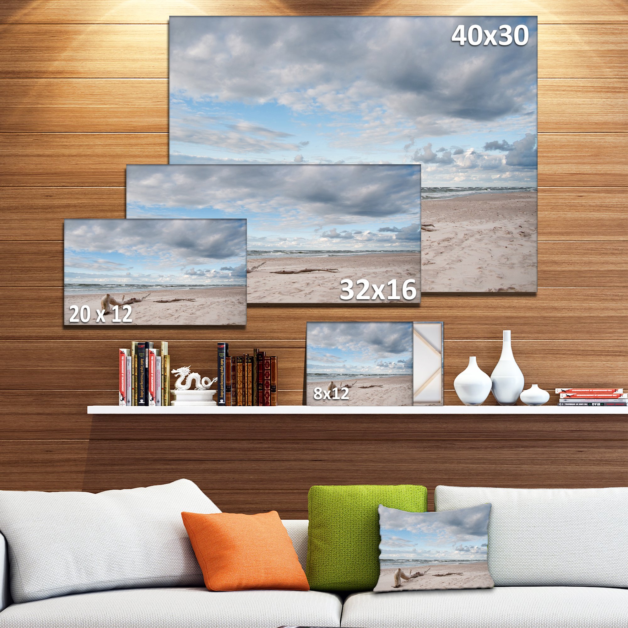 Large Piece of Wood on Beach Modern Seascape Canvas Art Print - Coastal Wall Decor for Living Room, Bedroom & Office