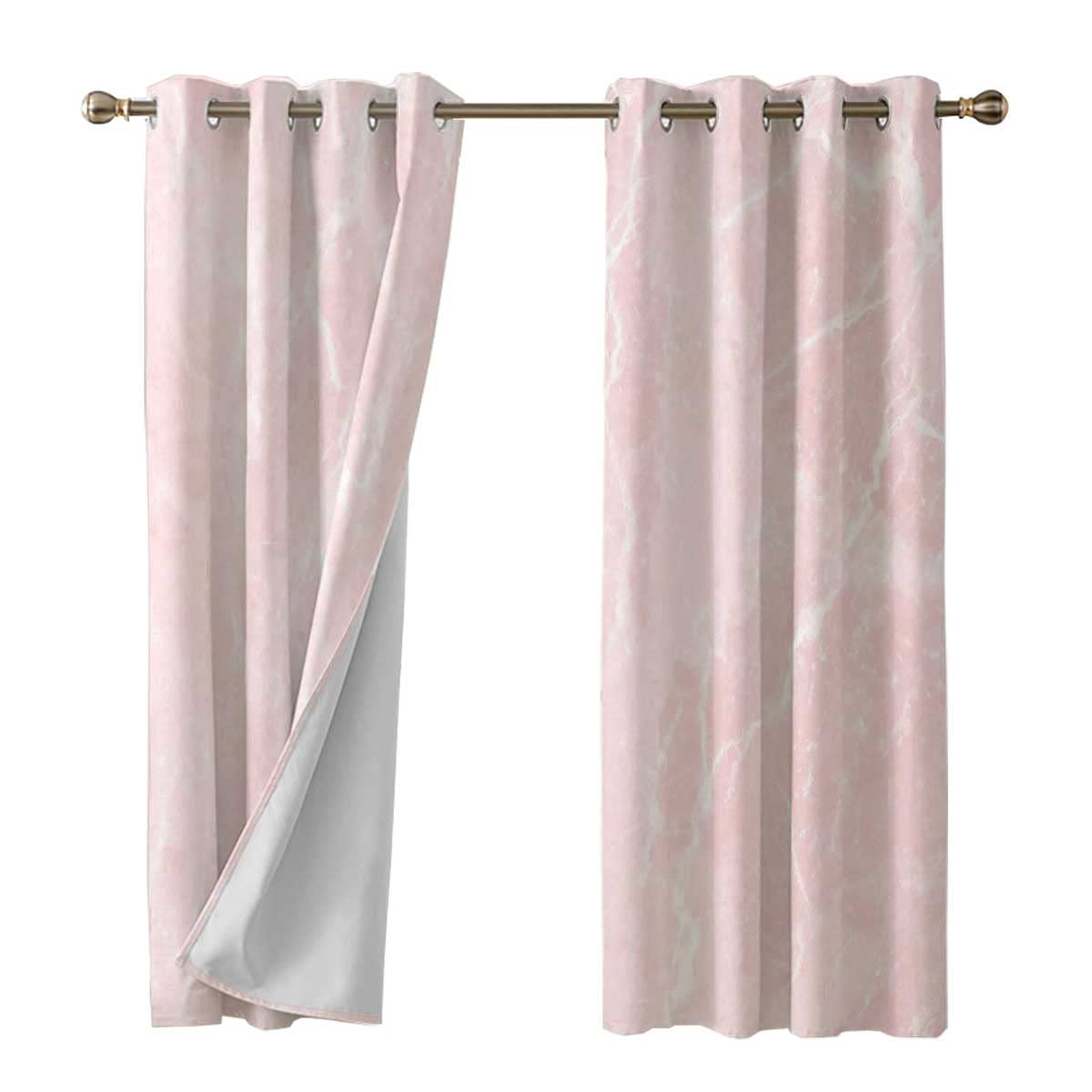 Thermal Insulated Grommet Curtains Set of 2 Panels - Marble Murky Gemstone Pattern in Pale Pink & White (48x84 Inches) for Living Room & Bedroom | Energy Efficient Window Treatment for Home Decor