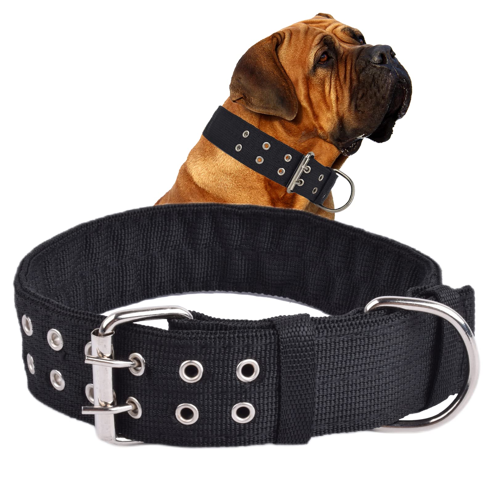 Military Adjustable Dog Collar - 1.5 Inch Wide Heavy Duty Nylon Tactical Collar with D Ring & Buckle for Large Dogs - Perfect for Training, Hiking, and Outdoor Adventures