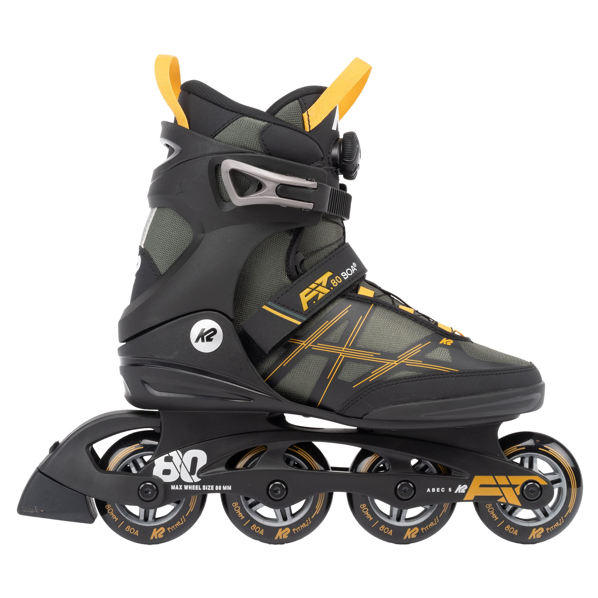 K2 F.I.T. 80 BOA Inline Skates for Men - Comfortable & Adjustable Adult Rollerblades with BOA Closure System - Perfect for Fitness Skating, Outdoor Exercise & Urban Commuting (Size Options Available)